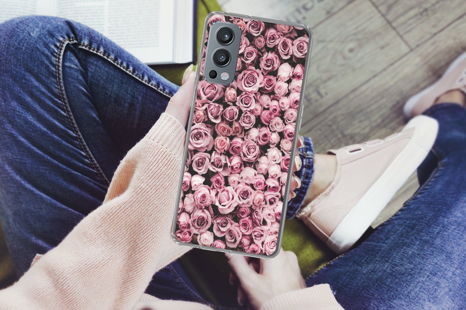 MuchoWow Handyhülle für OnePlus Nord 2 5G Blumen - Rosen - Natur - Rosa - Botanisch, Phone Case, Silikon, Schutzhülle Dünn