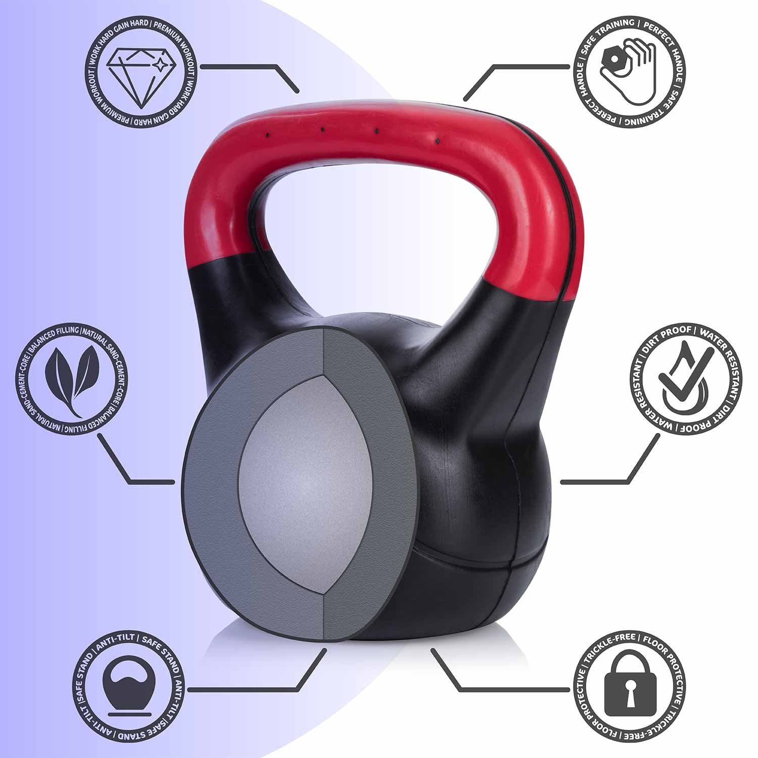 Body & Mind Kettlebell Body & Mind Kettlebell 2–20 kg – Profi Kettlebell mit Kunststoffmantel, (Profi Schwunghantel), Kraftraining Workout Gewicht (14 kg)