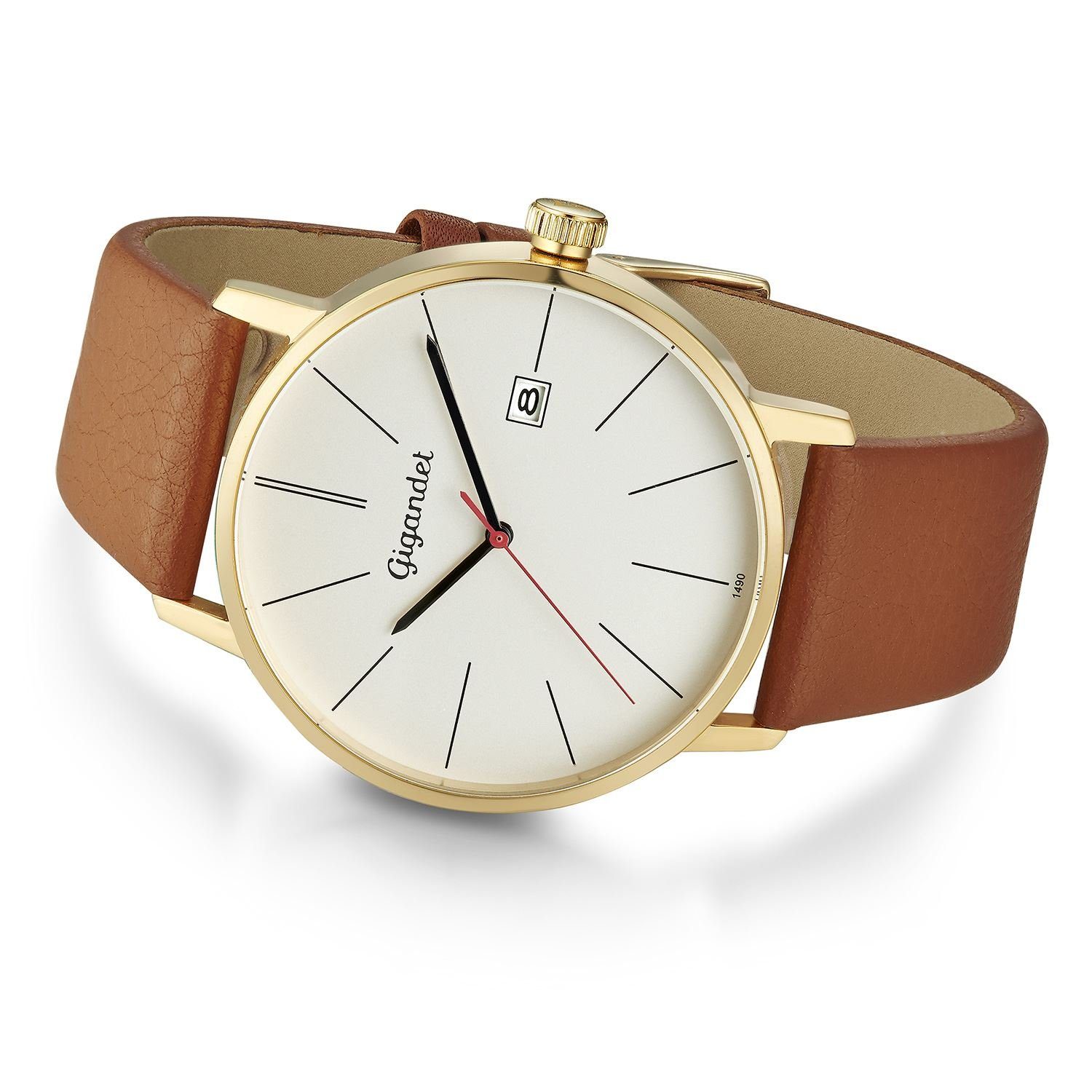Gigandet Quarzuhr Herrenuhr, Armbanduhr, Businessuhr, 42mm, MINIMALISM G42-008, Mineralglas, Datumsanzeige, Lederband, 3bar/30m wasserfest