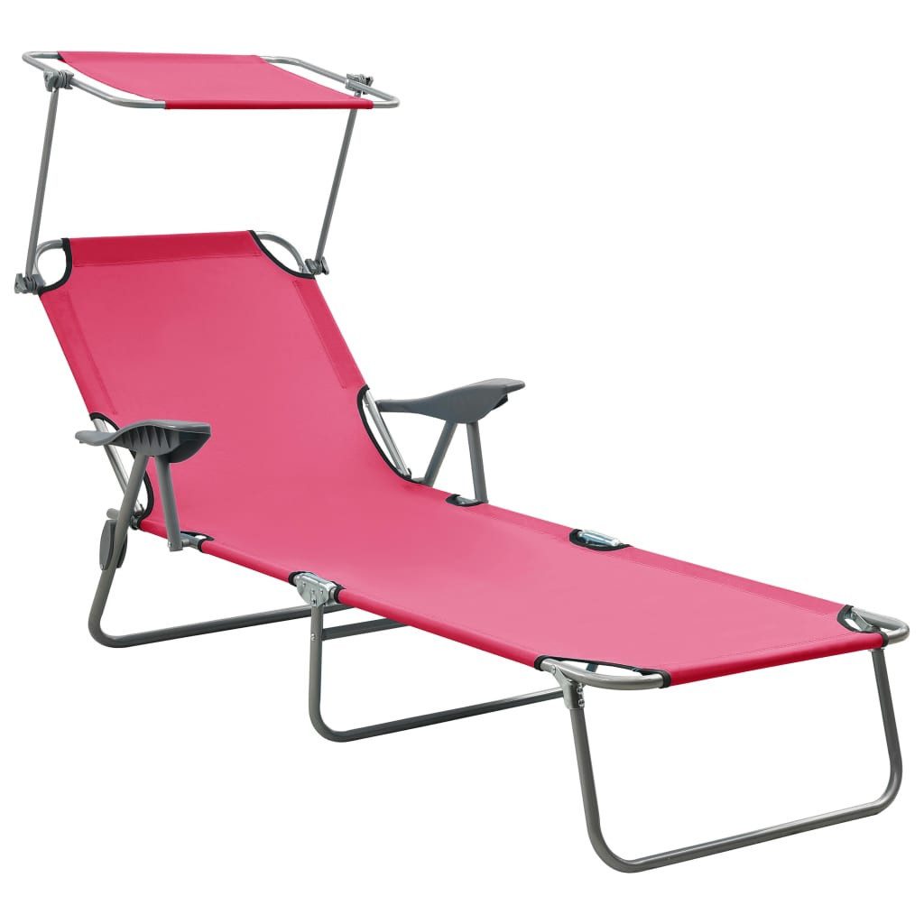 furnicato Gartenliege Klappbare Sonnenliege mit Dach 71,5x188x27 cm Rosa