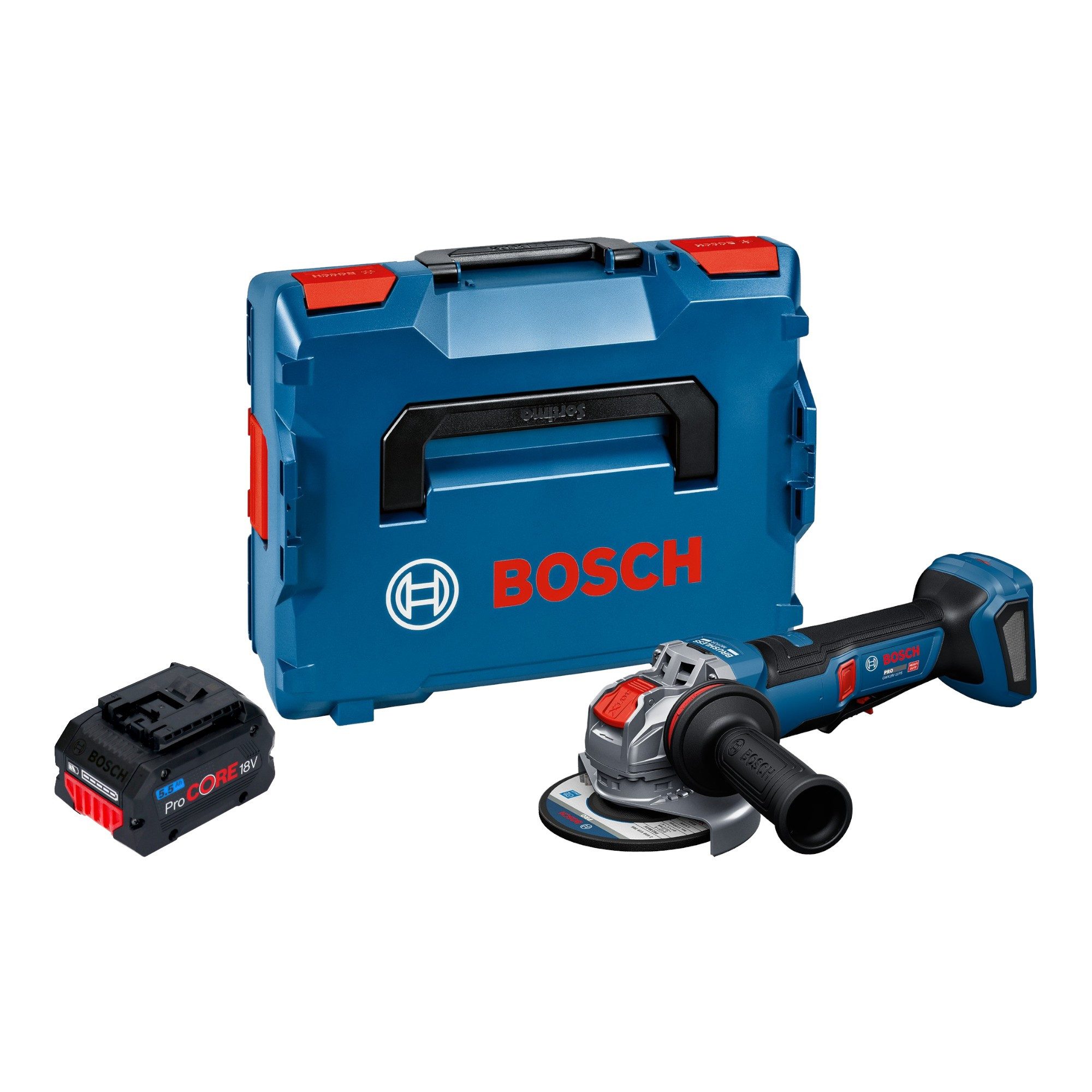 Bosch Professional Akku-Winkelschleifer GWX 18V-11 PS 18 V 125 mm + 1x ProCORE Akku 5,5 Ah + L-Boxx