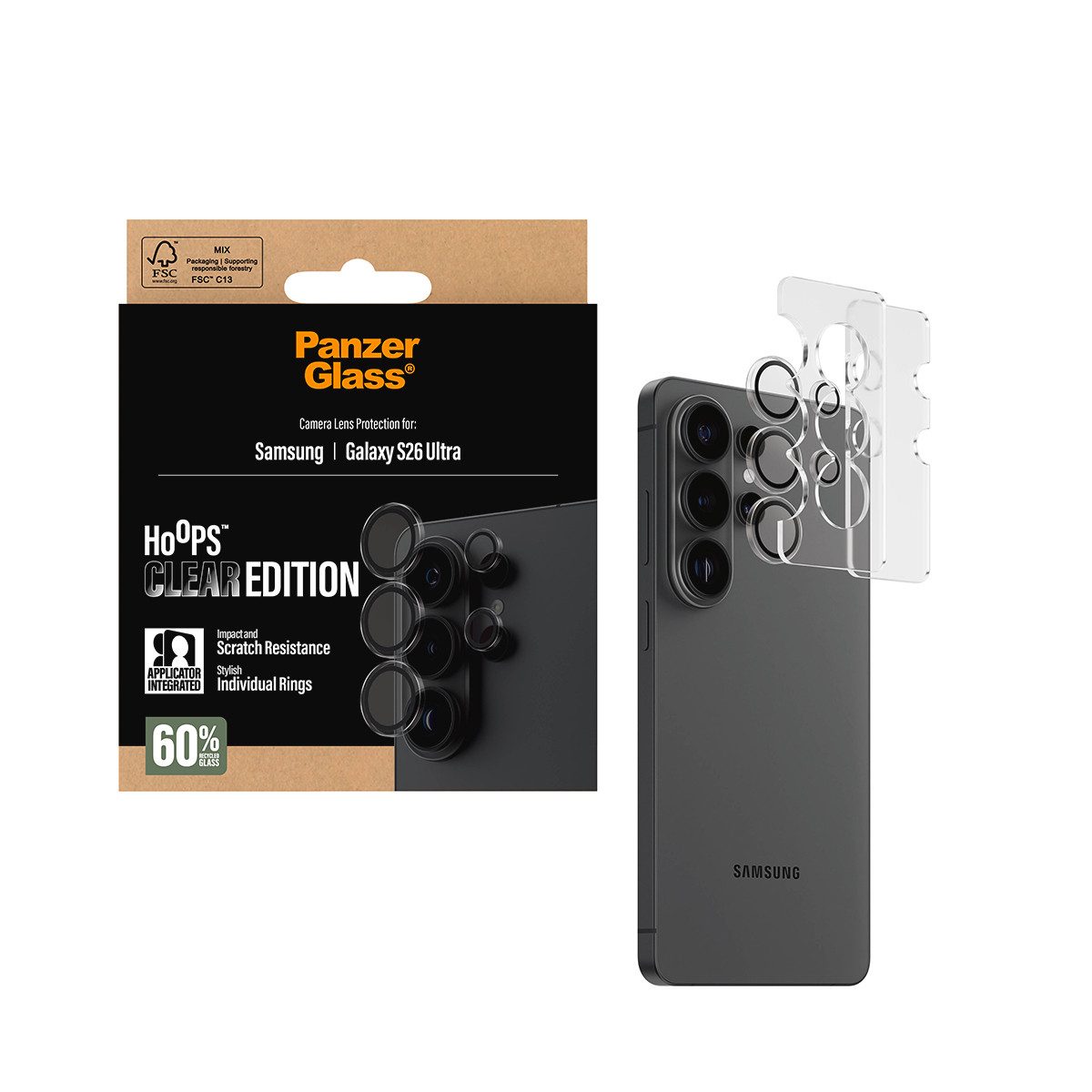 CARE by PanzerGlass Kameraschutzglas Hoops Camera Lens Protector für Samsung Galaxy S26 Ultra, Linsenschutz, Schutzfolie, Kameraschutz, kratz- & stoßfest