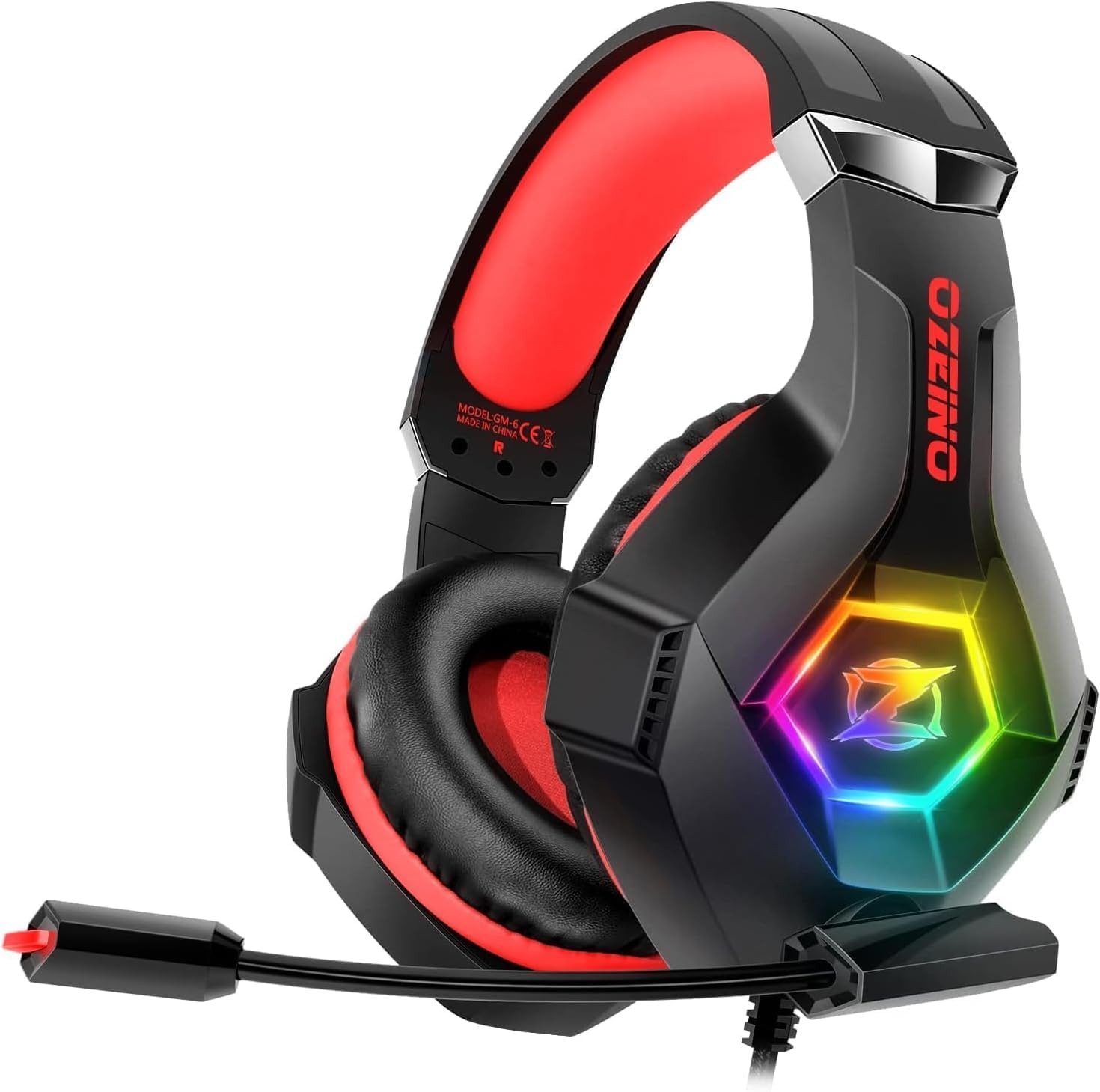 ozeino 3D Surround Sound Kopfhörer mit Mikrofon für Konsolen Gaming-Headset (Stylische RGB Beleuchtung schafft eine beeindruckende Gaming-Atmosphäre und wertet jedes Setup optisch auf., Noise Cancelling Headset mit RGB Licht für PC und Laptop)