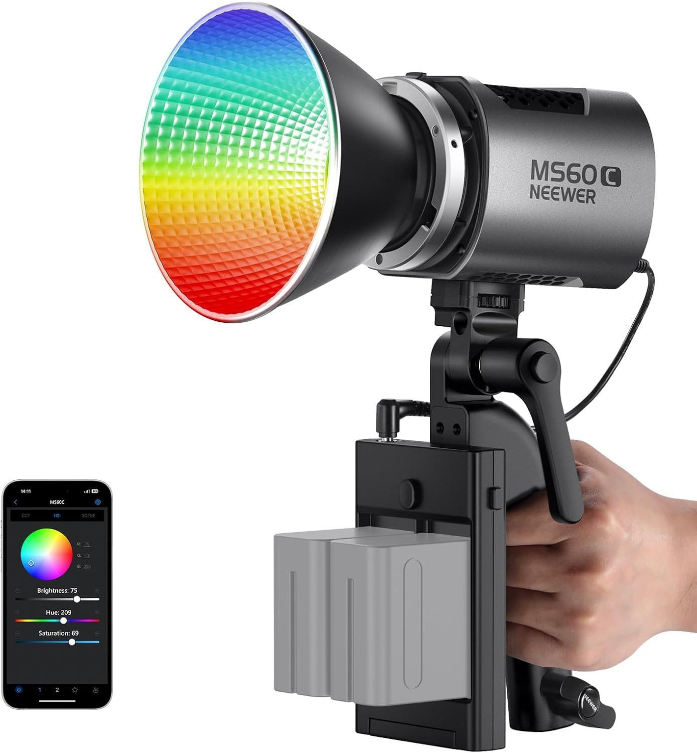 Neewer Videoleuchte MS60C RGBWW LED Videoleuchte Studiolicht 2,4G/APP Steuerung, Energie Efizienz Label (A bis G):G