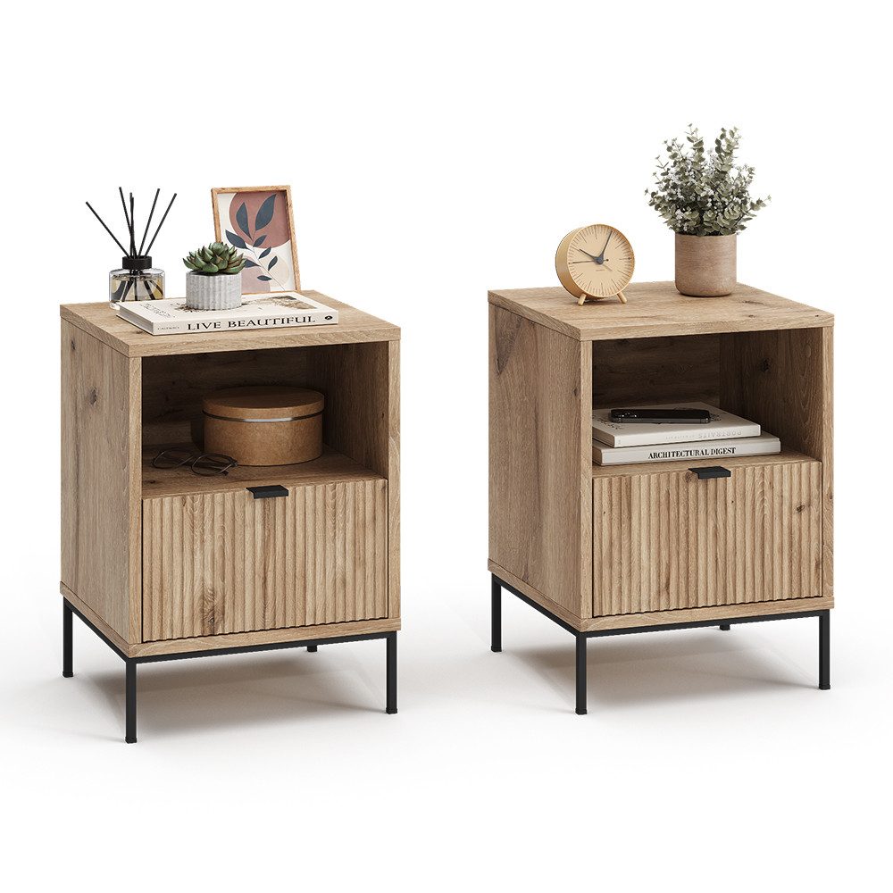Vicco Nachtschrank Eliza, Viking Oak, 2er Set (2-St)