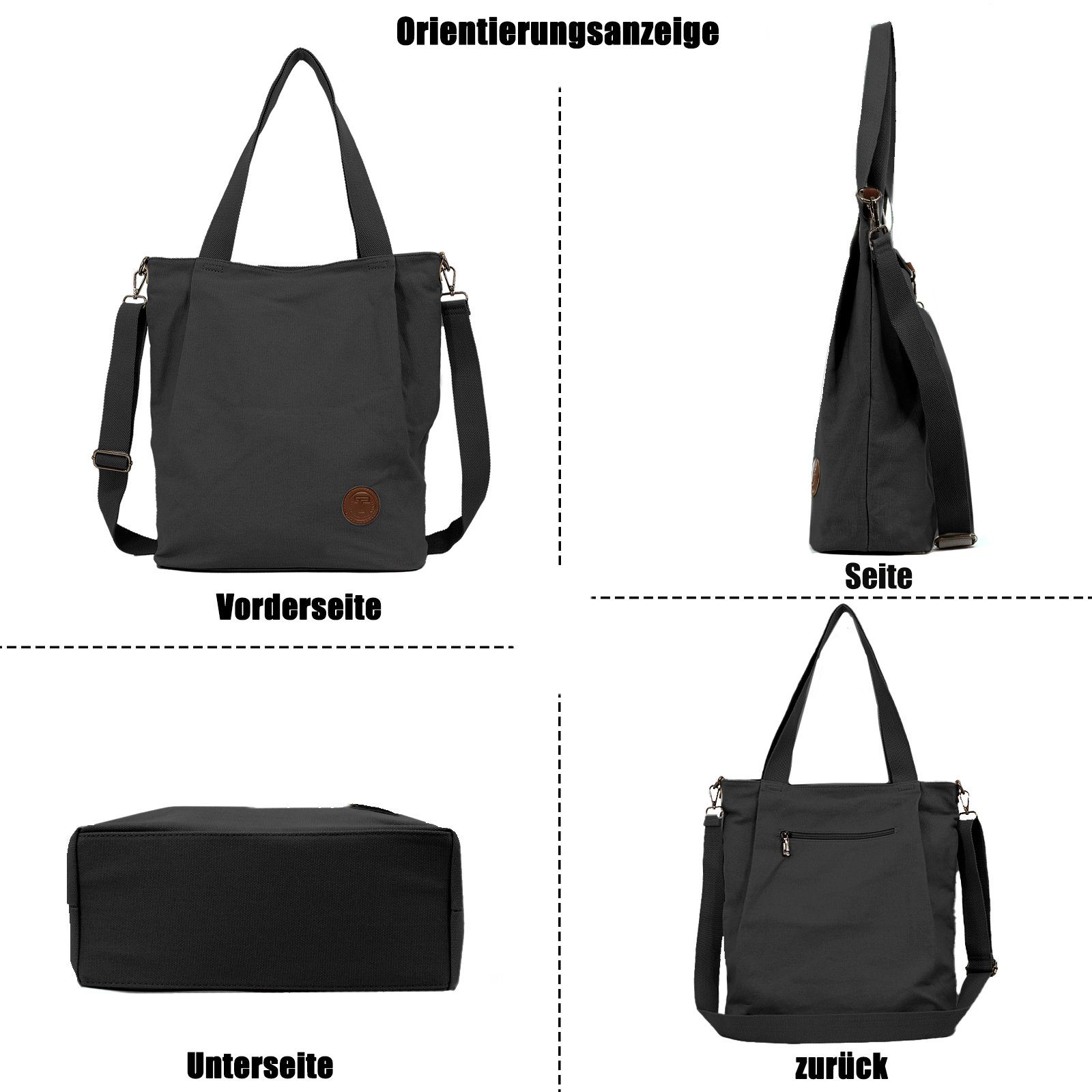 Casual Multifunktionale Bag Umhängetasche, TAN.TOMI Umhängetasche Canvas Schwarz Schultertasche, Crossbody Groß Handtasche,