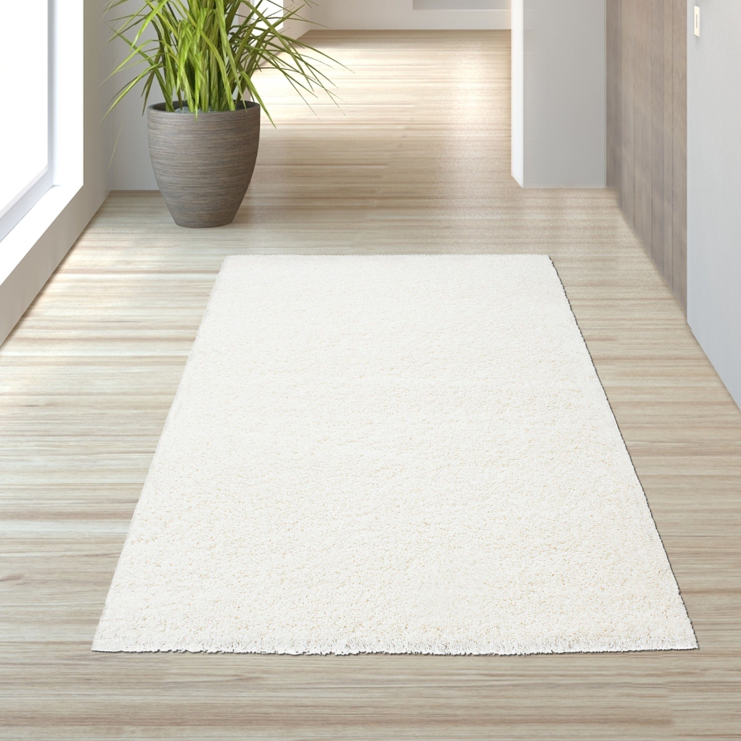 TeppichHome24 Teppich Shaggy Teppich Teppich in Uni Design Creme, rechtecki günstig online kaufen