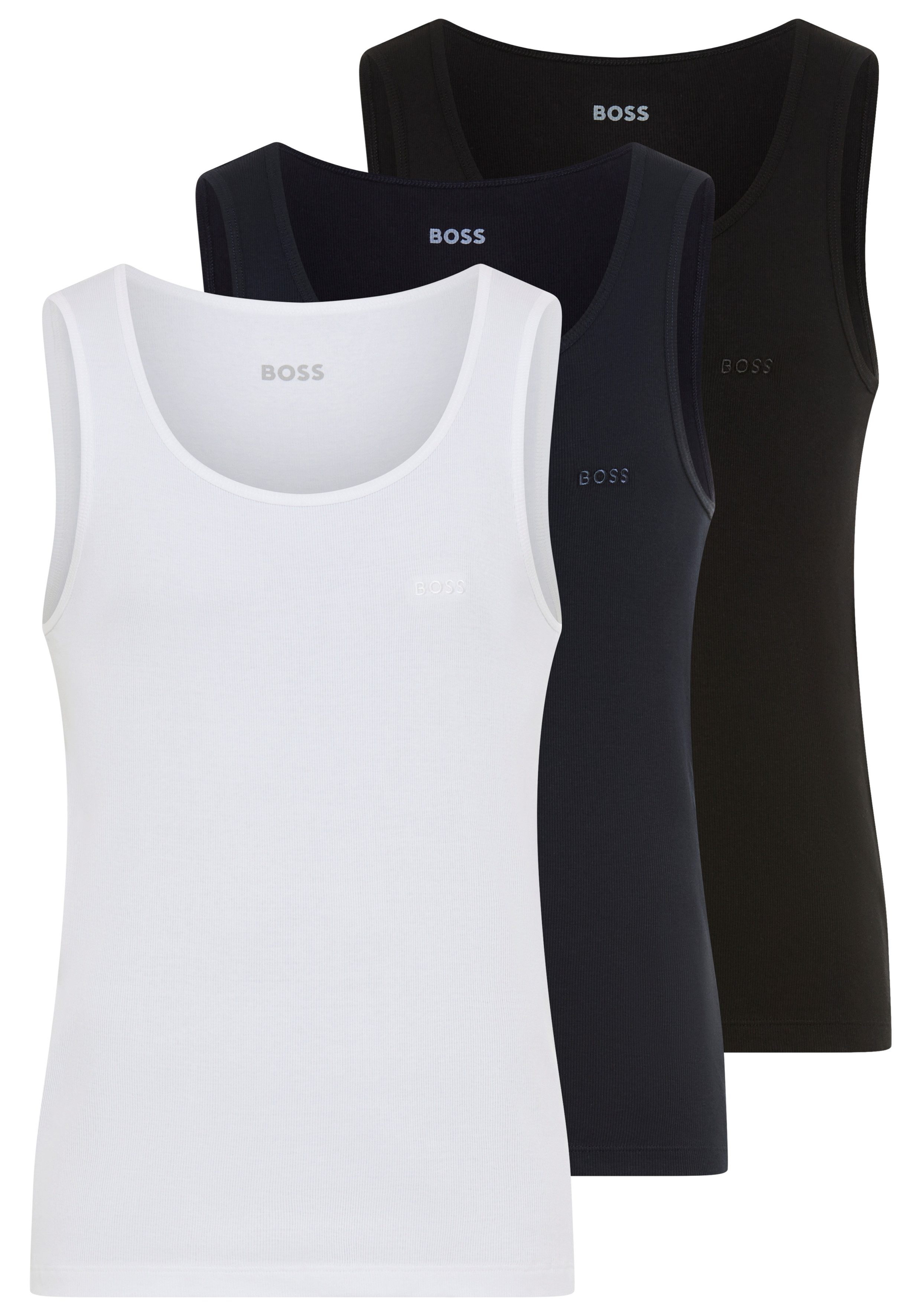 BOSS Tanktop 3P RibClassic BOSS ONE Ton in Ton Stickerei auf der Brust günstig online kaufen