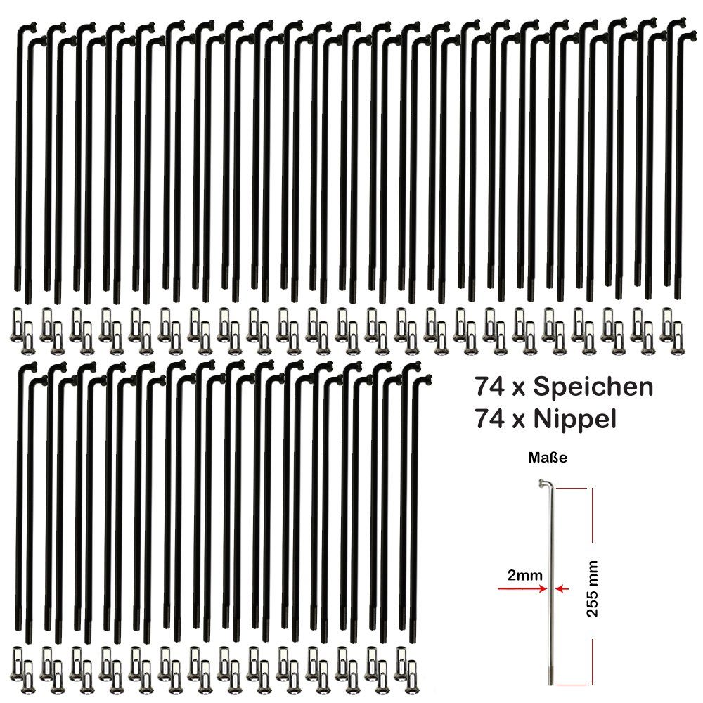 Büchel Fahrrad-Laufrad 74 Stück Speichen 255mm Spokes schwarz VERZINKT