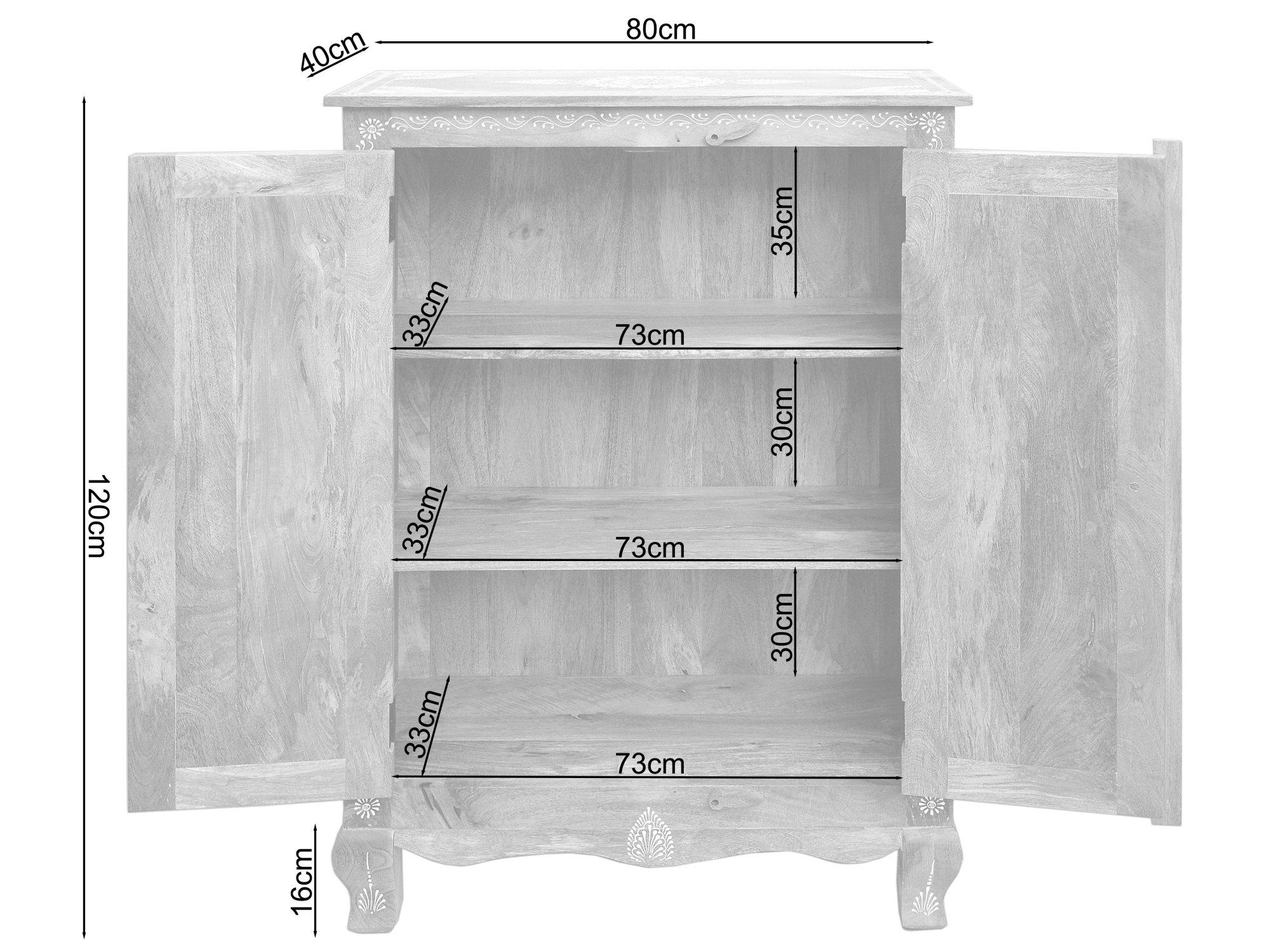 Home affaire Highboard Gullaba, Kommode, Hand bemalt, Breite/Höhe 80/120 cm