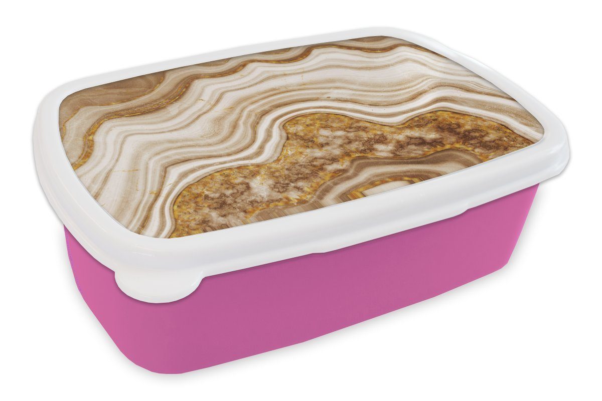 Snackbox, rosa - - Linie, Braun Kunststoff, Erwachsene, Kinder, Kunststoff (2-tlg), MuchoWow Lunchbox Marmor Brotbox für Mädchen, Brotdose