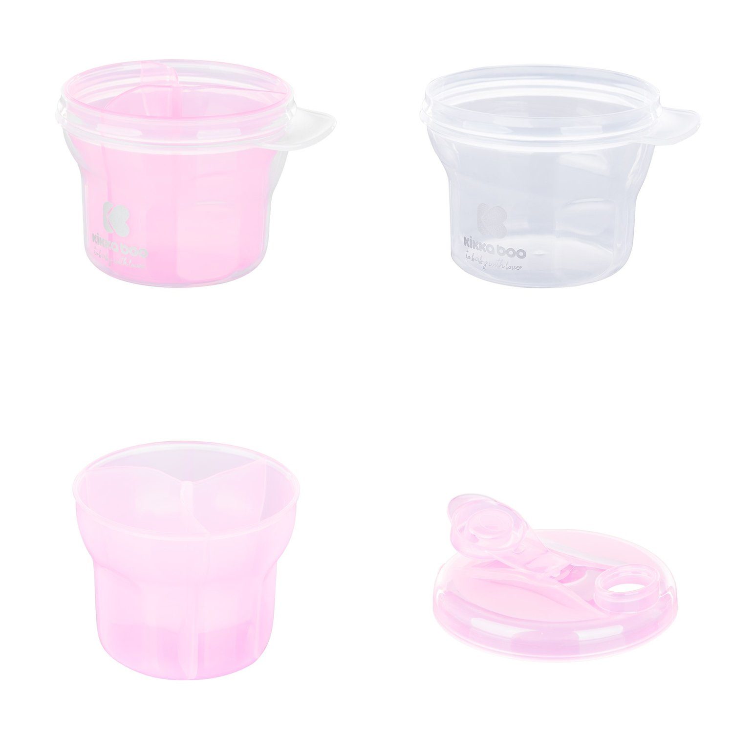 Kikkaboo Vorratsdose Milchpulver drei Snackbecher, in Deckel 1, Kunststoff, pink 2 Ablagefächer, Behälter