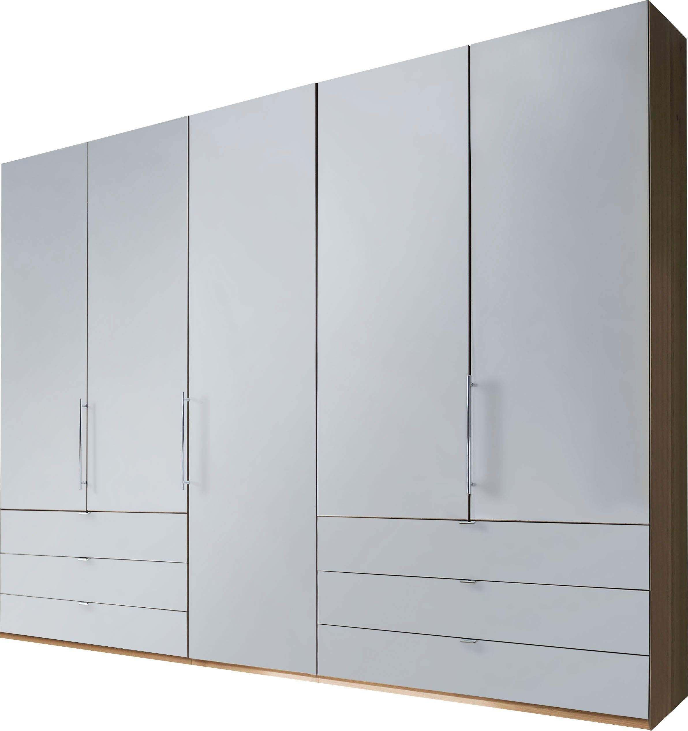 WIEMANN Falttürenschrank Loft, Kleiderschrank, Schrank, Wäscheschrank, mit Glasfront (3 Breiten, 2 Höhen 216/236 cm auswählbar, MADE IN GERMANY) inkl. gepämpften Schubkästen und Türen, mit Panoramaöffnung