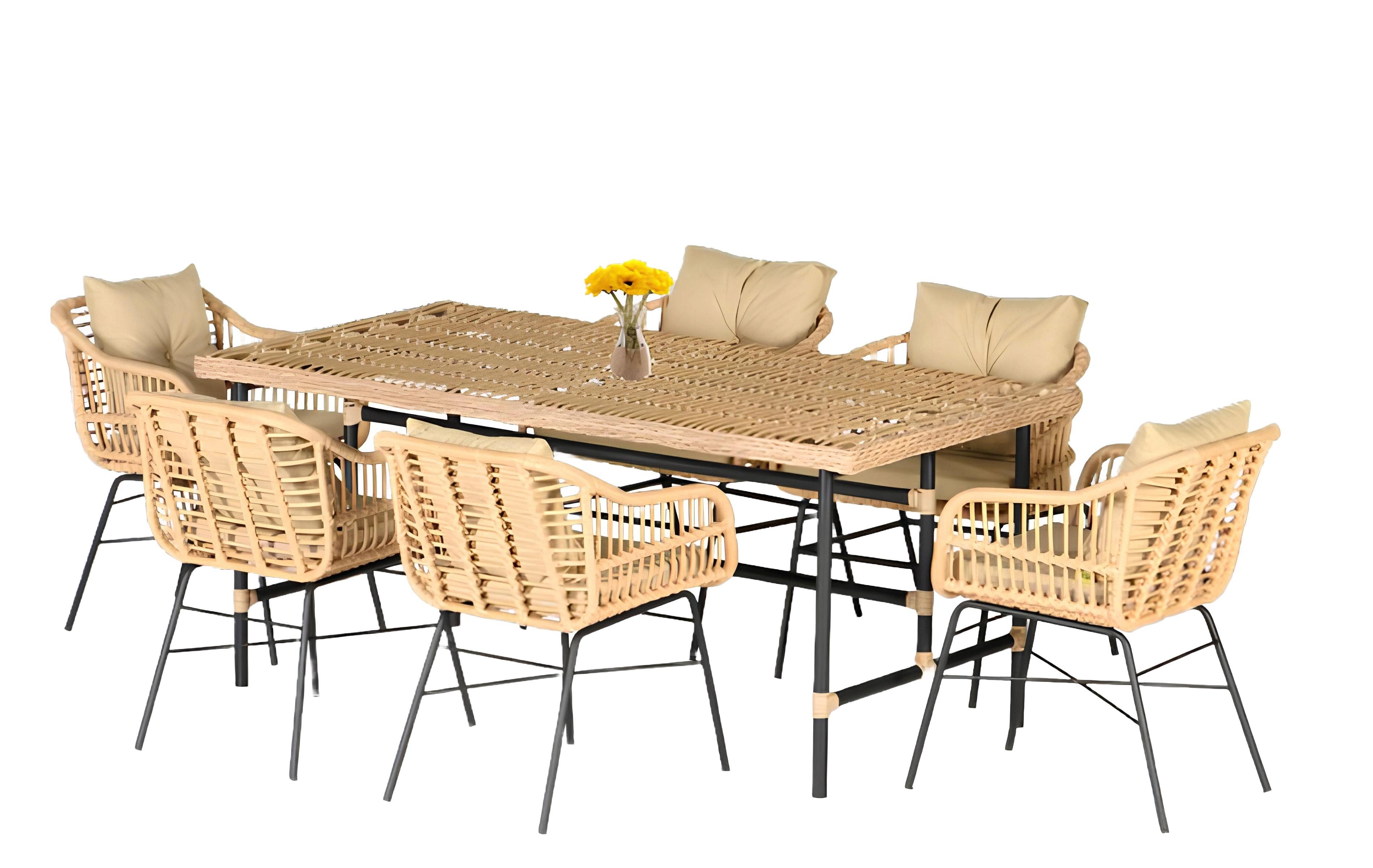 Xlmoebel Garten-Essgruppe Exklusives Rattan-Set für den Garten: 7-teilige Essgruppe mit Esstisch, Hergestellt in Europa