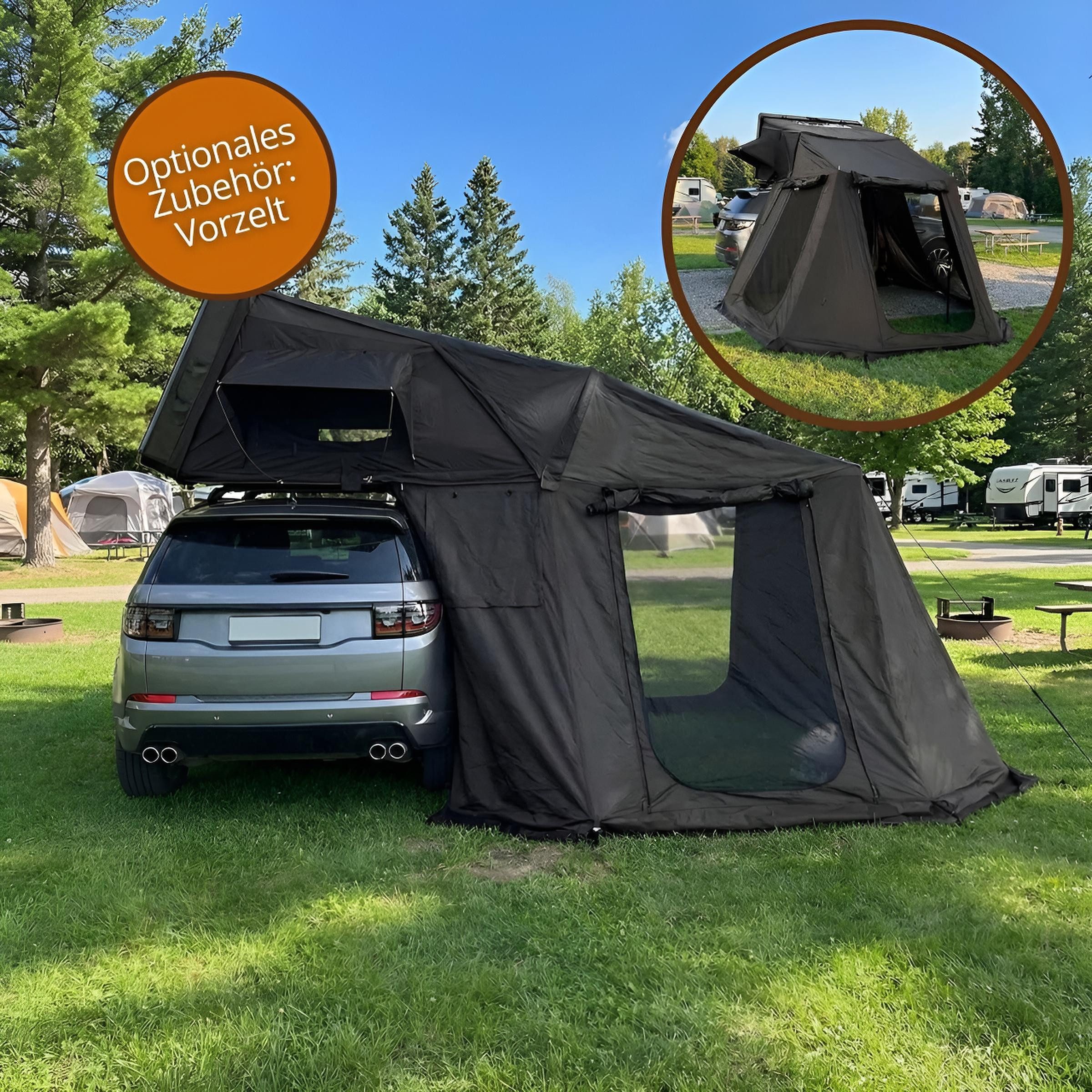 TZIpower Dachzelt Dachzelt Autodachzelt Aluminium Case 2 Größen 5 Personen Schwarz LED, Personen: 5