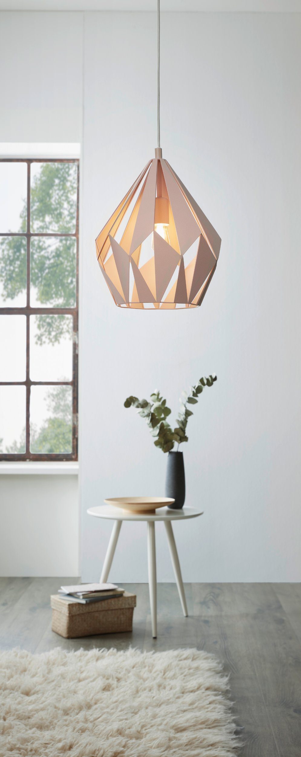 EGLO LED-Hängeleuchte Carlton-p, Leuchtmittel exklusive, Vintage Pendelleuchte, Hängelampe, Pastell apricot, E27, Ø 31 cm