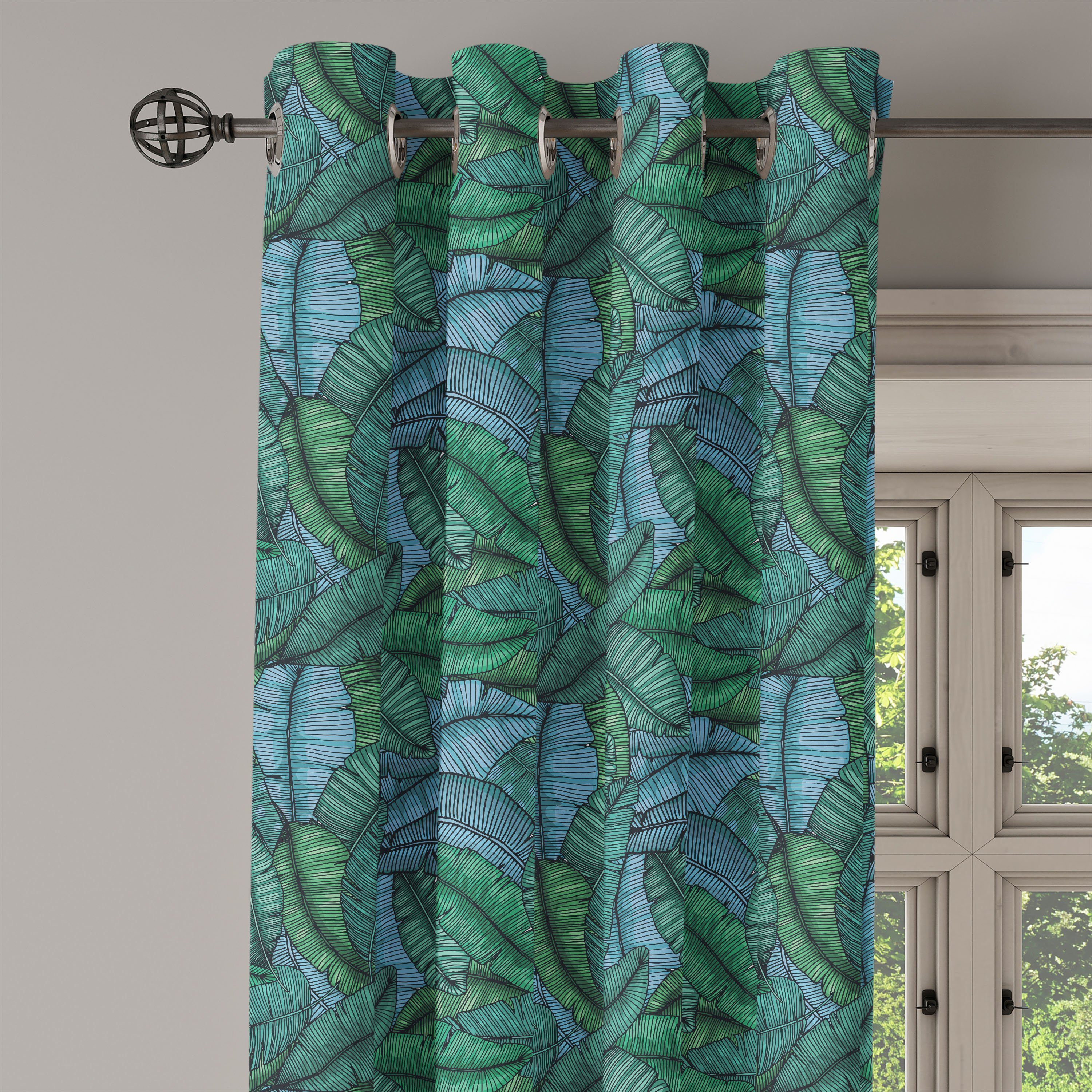 für 2-Panel-Fenstervorhänge Wohnzimmer, tropisches Laub Schlafzimmer Bananenblatt Abakuhaus, Dekorative Gardine