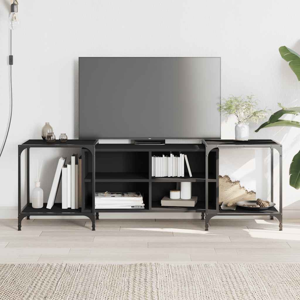 furnicato TV-Schrank (89-153) x 37 x 50 cm Schwarz (1-St) Breitenverstellbares TV-Lowboard mit Ablagen und Metallrahmen
