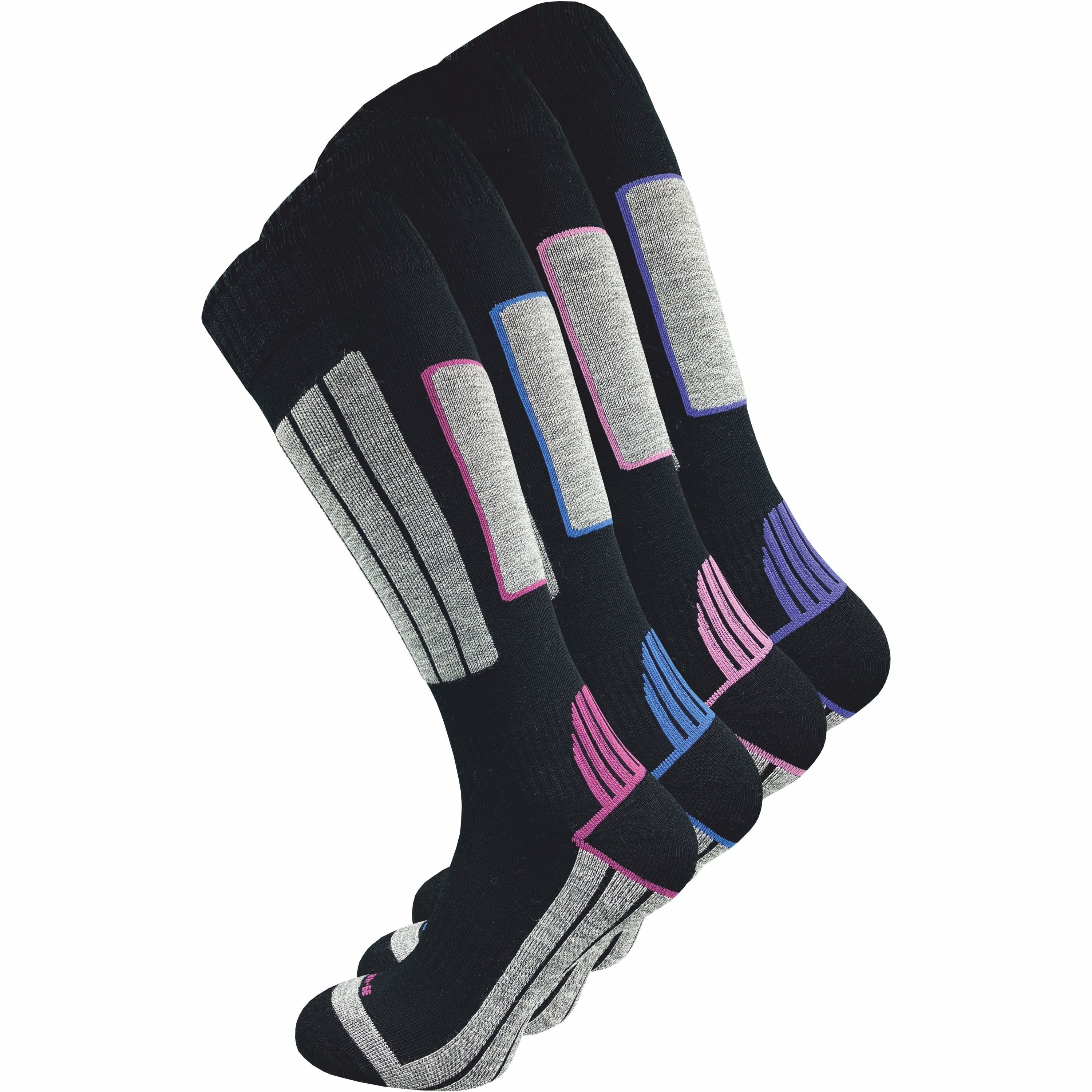 GAWILO Skisocken für Damen mit wärmender Wolle und spezieller Funktionspolsterung (4 Paar) Spezielle Konstruktion sorgt für Stabilität & hält Füße warm & trocken