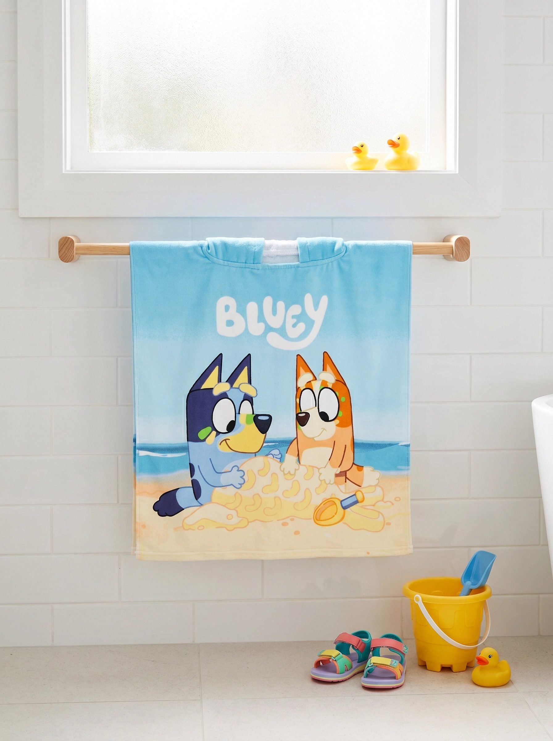 Bluey Badeponcho Bluey und Bingo Kinder Mikrofaser Poncho Badeponcho mit Kapuze, 55, Polyester, Kapuze, ohne, 55x110 cm