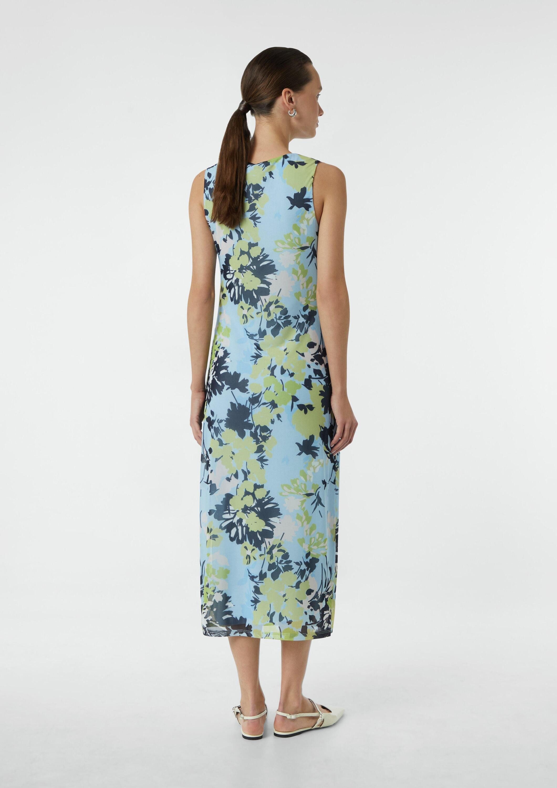 comma Midikleid Kleid Langes Mesh-Kleid mit Viskosefutter und Raffung