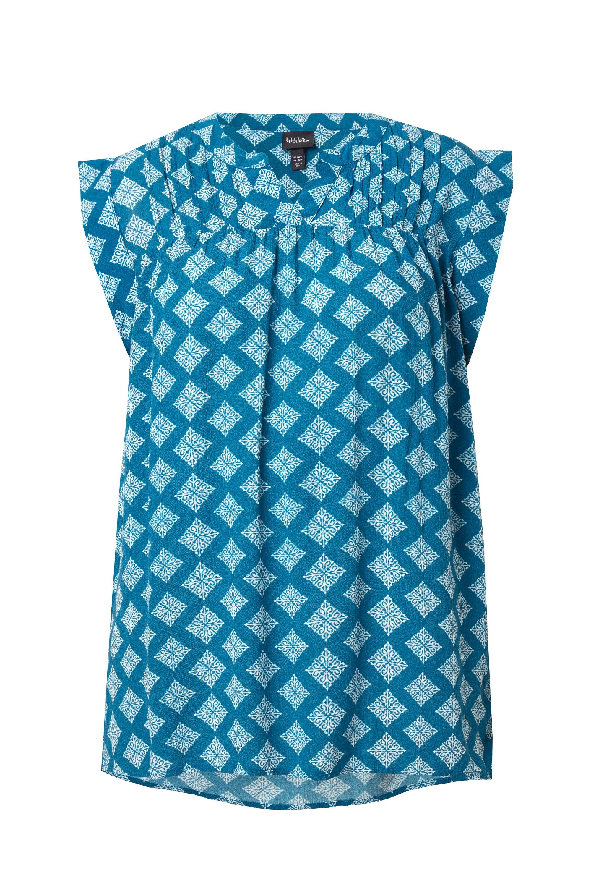 Ulla Popken Druckbluse Bluse Biesen A-Linie ärmellos günstig online kaufen