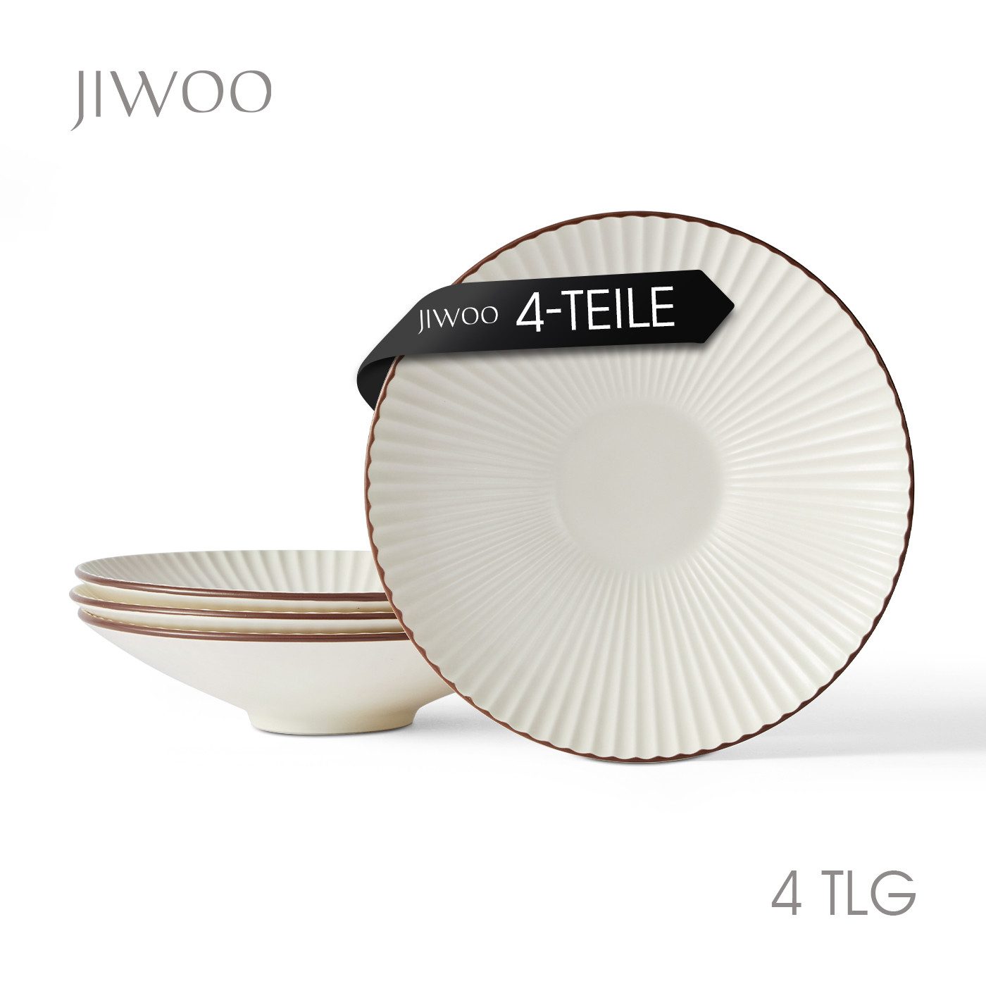 JIWOO Teller 4er Ø24,8cm, Salatteller Pastateller Frühstücksteller Dessertteller, (4 St), Keramik Hochwertiges Tellerset Weiß Mikrowellen spülmaschinenfest