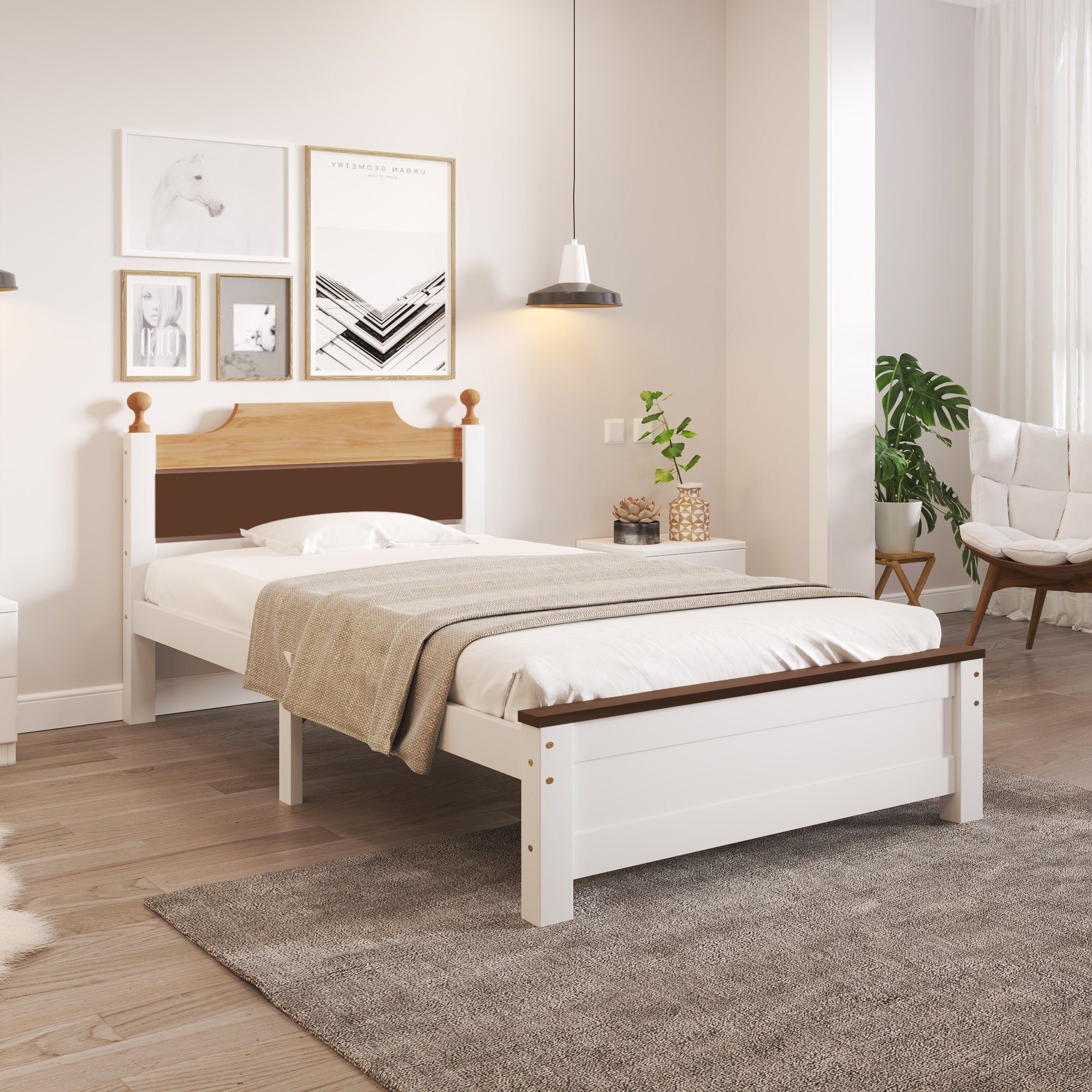 OKWISH Holzbett Einzelbett, Kiefernholzrahmen mit Mittelfuß, günstig online kaufen