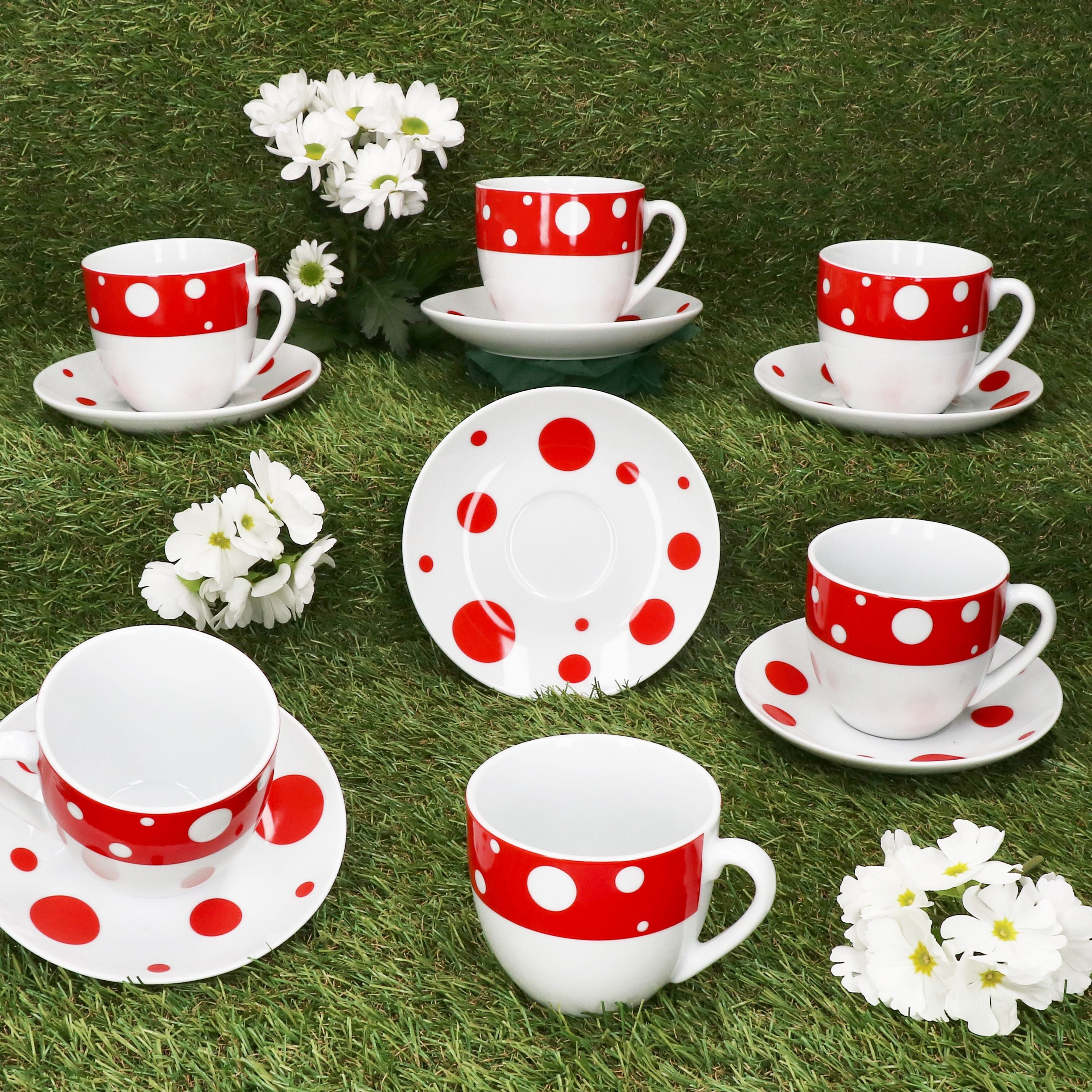 MamboCat Tasse Pula rot Kaffeetassen mit Untertassen für 6 Personen Porzellan Tee, Porzellan