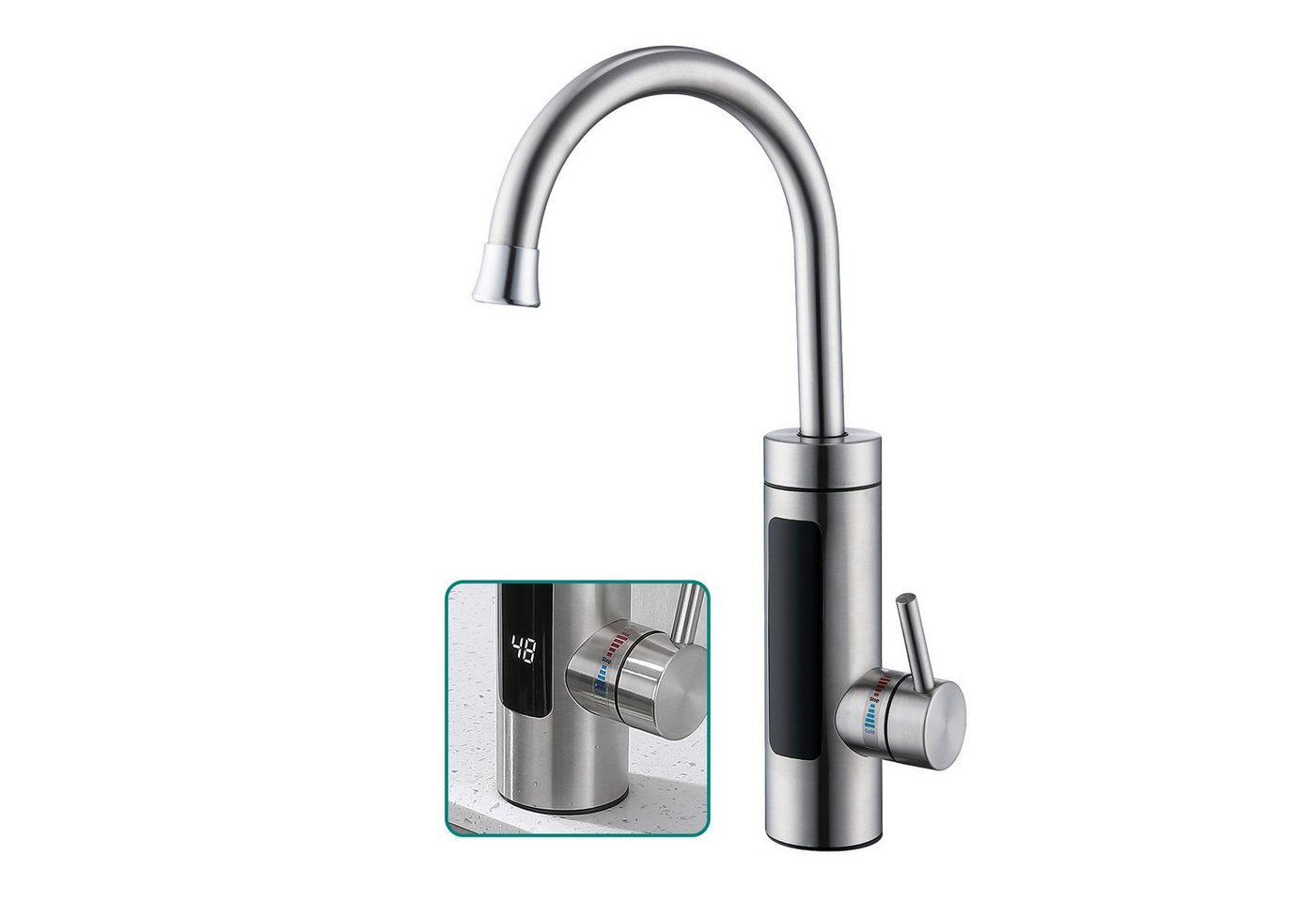 Thumbnail - HOMELODY Küchenarmatur Elektrische Durchlauferhitzer, Smart Heater Wasserhahn 360° drehbar Edelstahl Wasserhahn Küche mi...