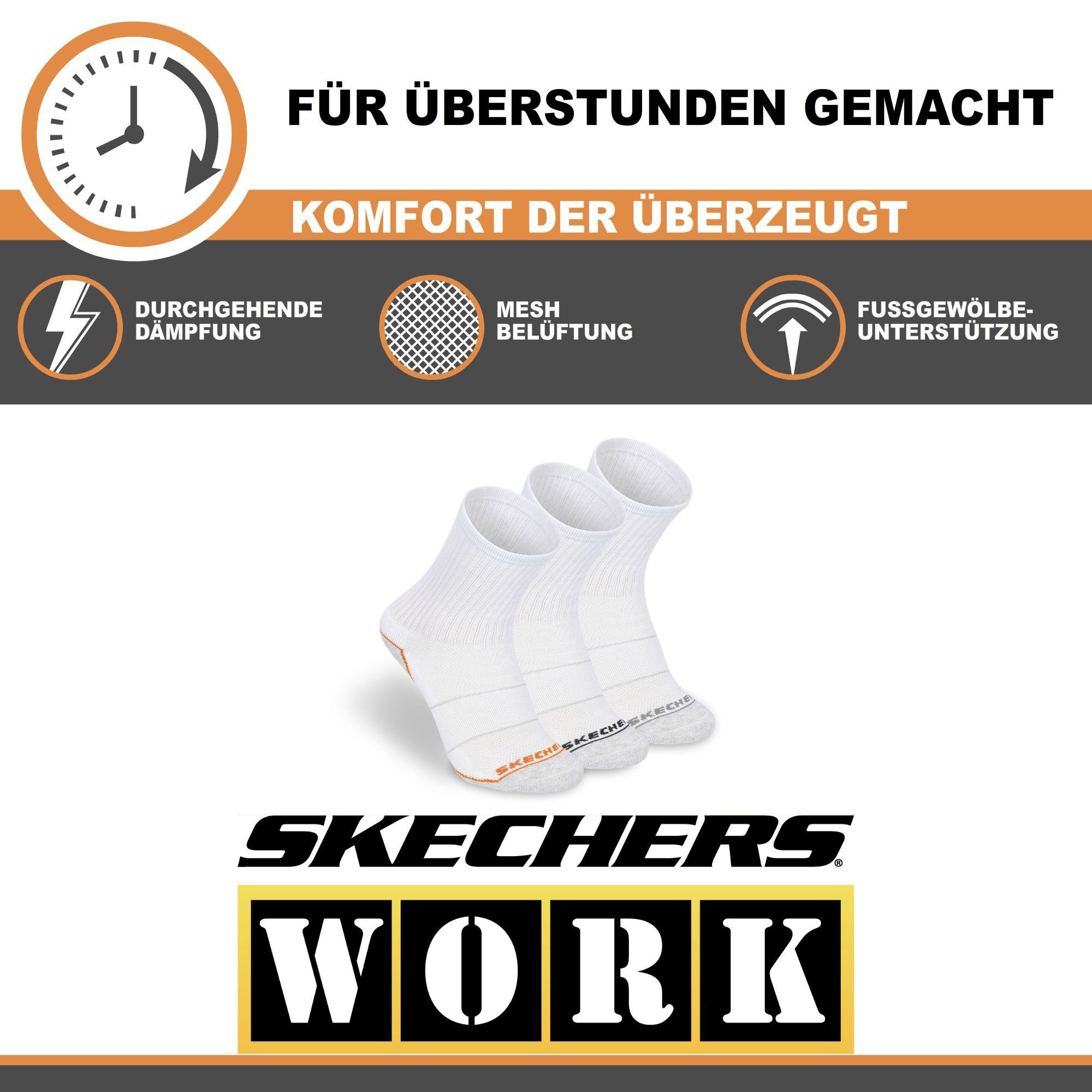 Skechers Arbeitssocken Socken Herren Damen 39-42 Multi Pack mit Mesh Belüftungstechnologie (3er, 6er und 12er Pack) Robustes Material und bequemer Tragekomfort - Fußgewölbe-Unterstützung