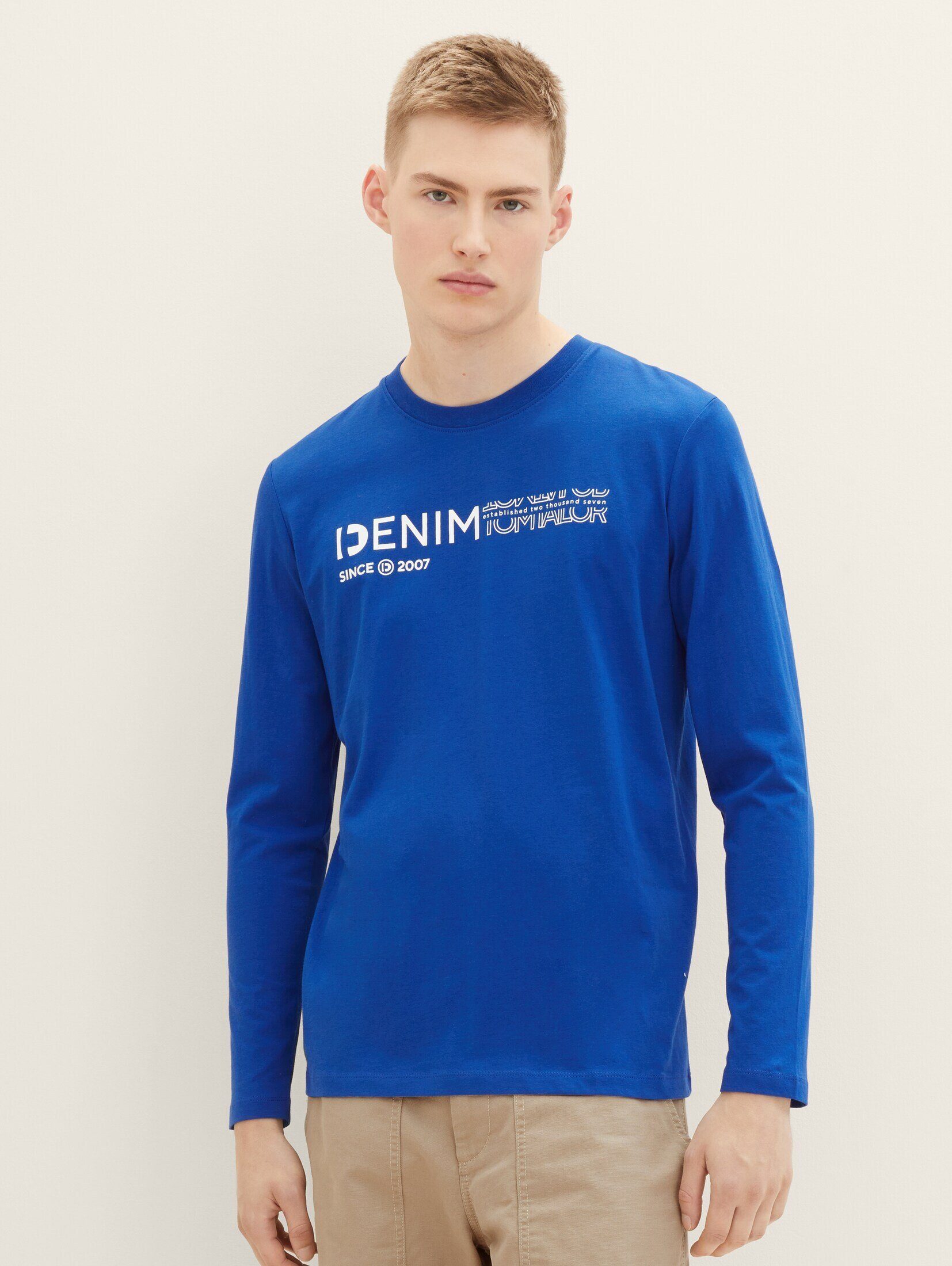 TOM TAILOR Denim T-Shirt Langarmshirt mit Logo Print shiny royal blue | T-Shirts