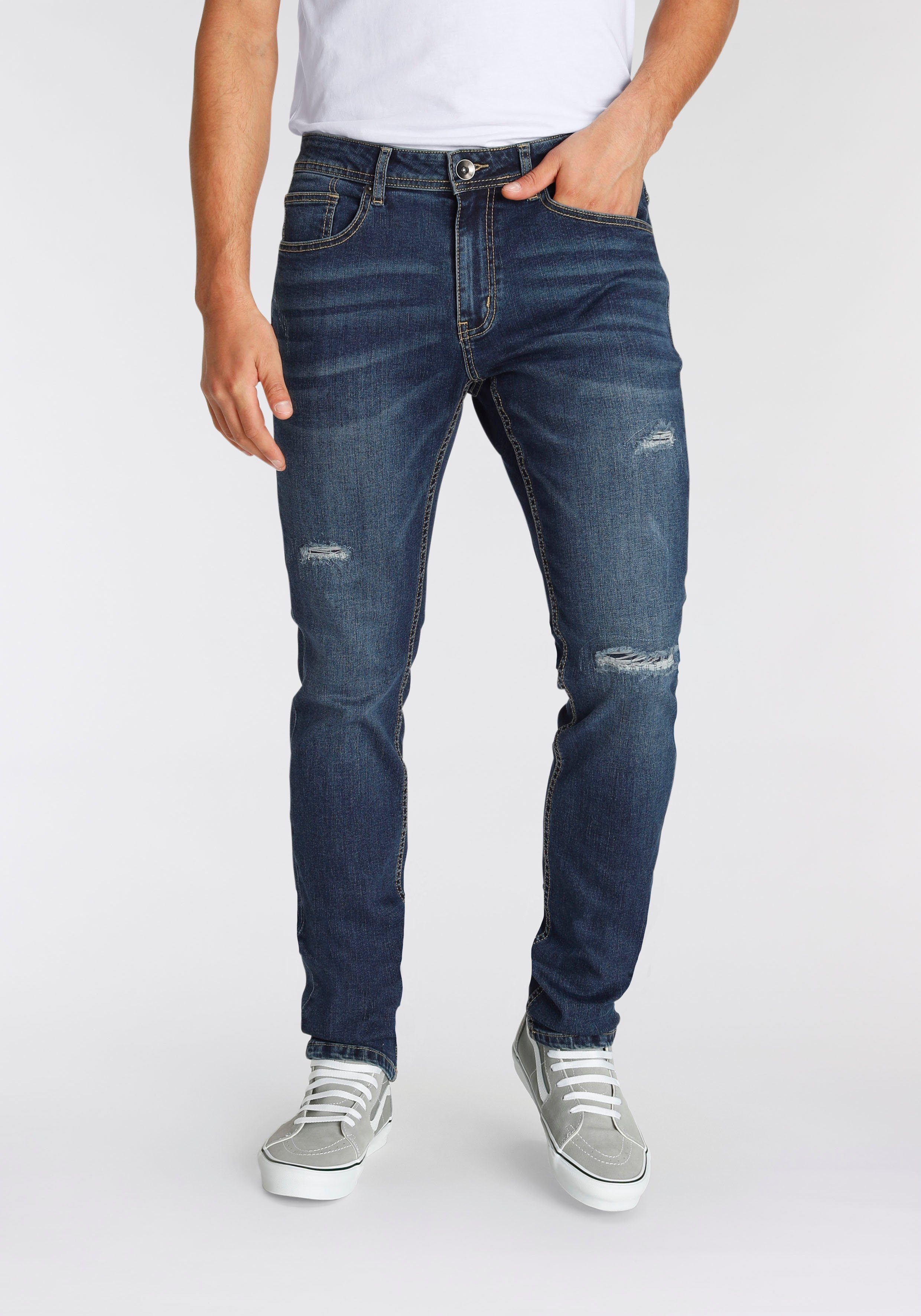 AJC Straight-Jeans mit Abriebeffekten an den Beinen dark blue