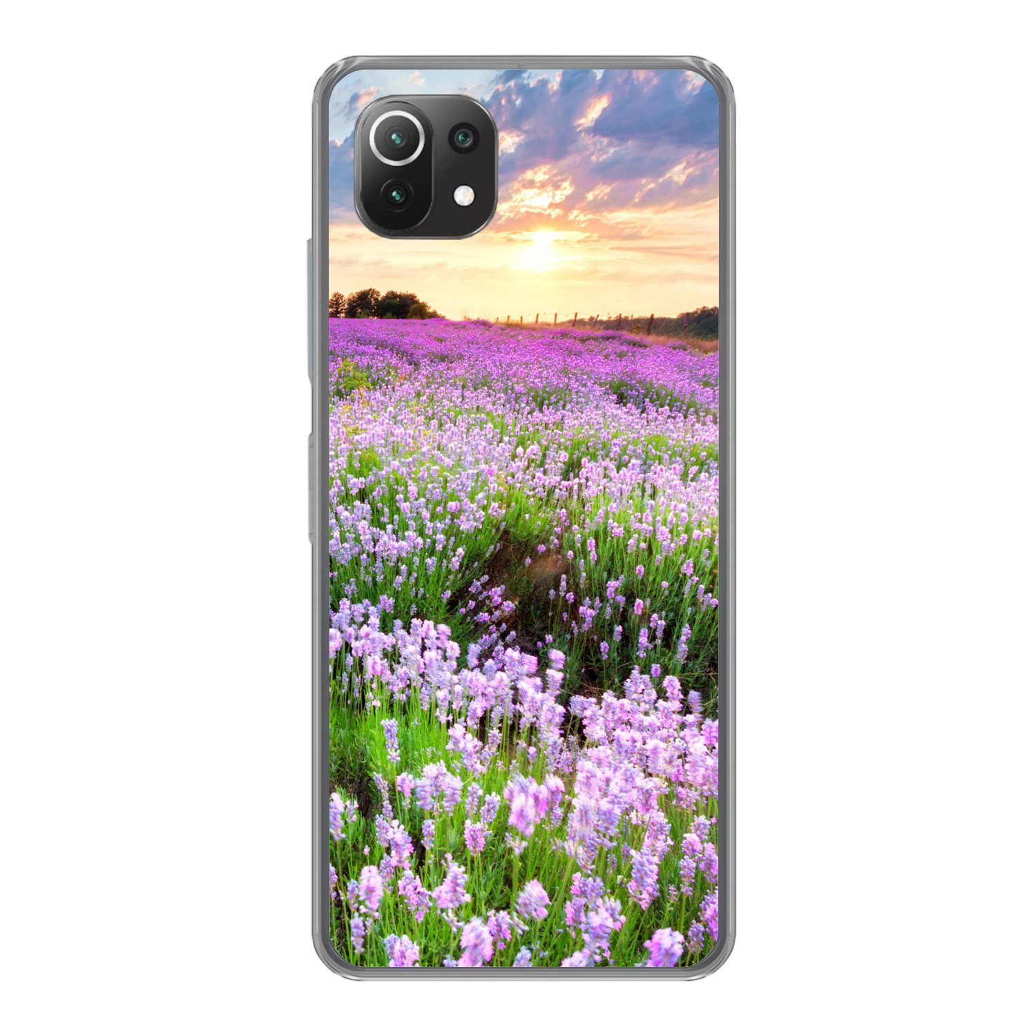 MuchoWow Handyhülle für Xiaomi 11T Blumen - Lavendel - Lila - Himmel - Sonnenuntergang - W, Phone Case, Silikon, Schutzhülle Dünn