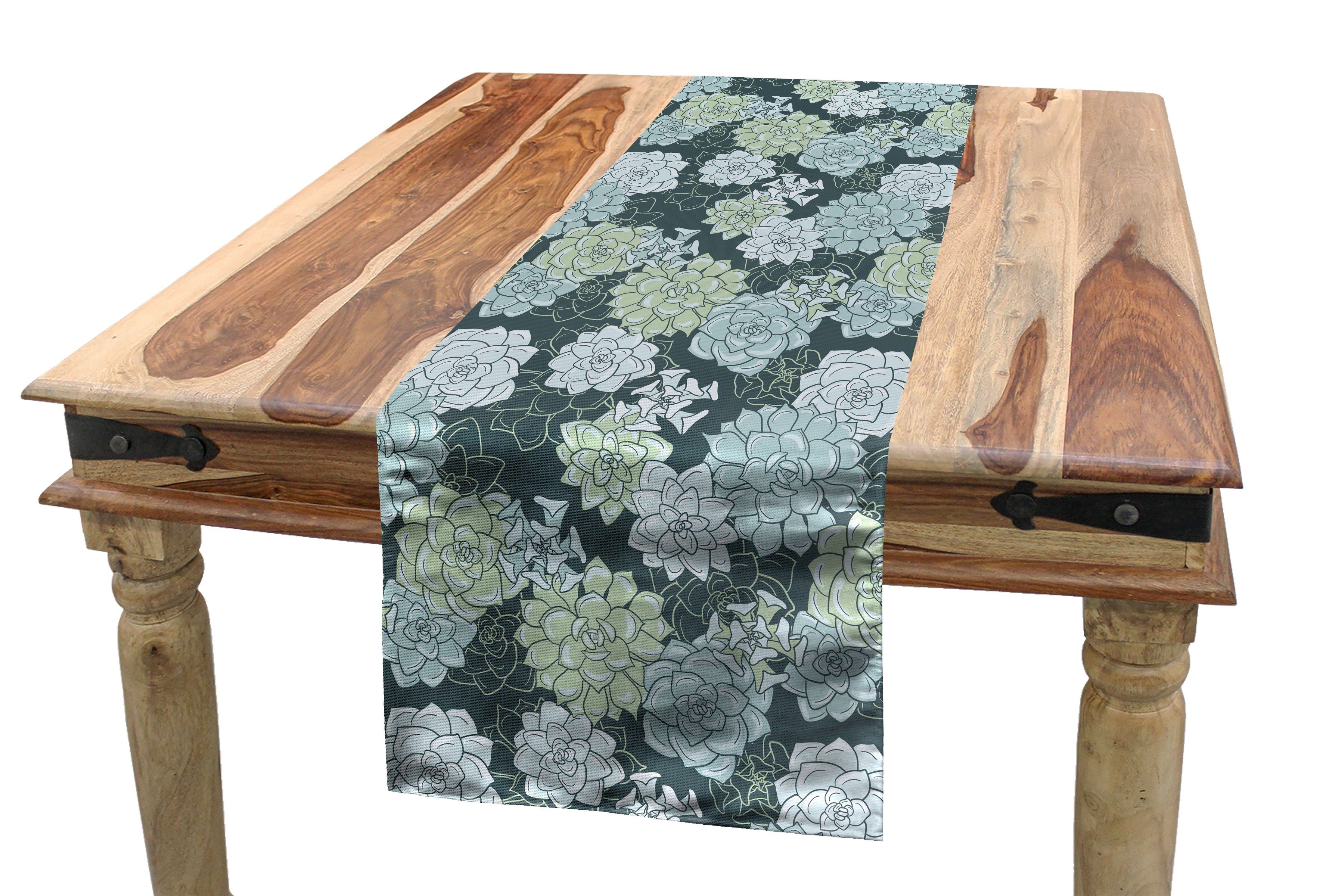 Abakuhaus Tischläufer Esszimmer Küche Rechteckiger Dekorativer Tischläufer, Saftig Grüne Kaktus-Blumen