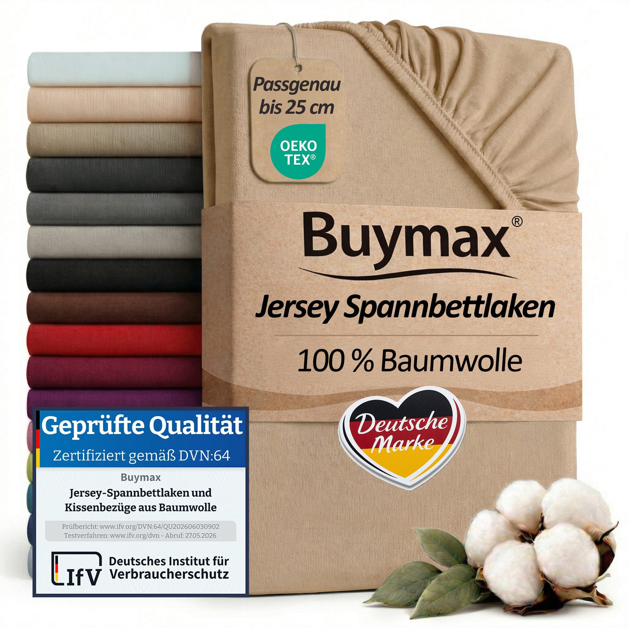 Buymax Spannbettlaken Buymax Jersey aus 100% Baumwolle, Jersey, Gummizug: Rundumgummi, (1 Stück), Pflegeleicht und Atmungsaktiv in Verschiedenen Farben und Größen