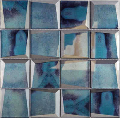 Mosani Mosaikfliesen Mosaikfliese Glasmosaik 3D Optik azur türkis blau