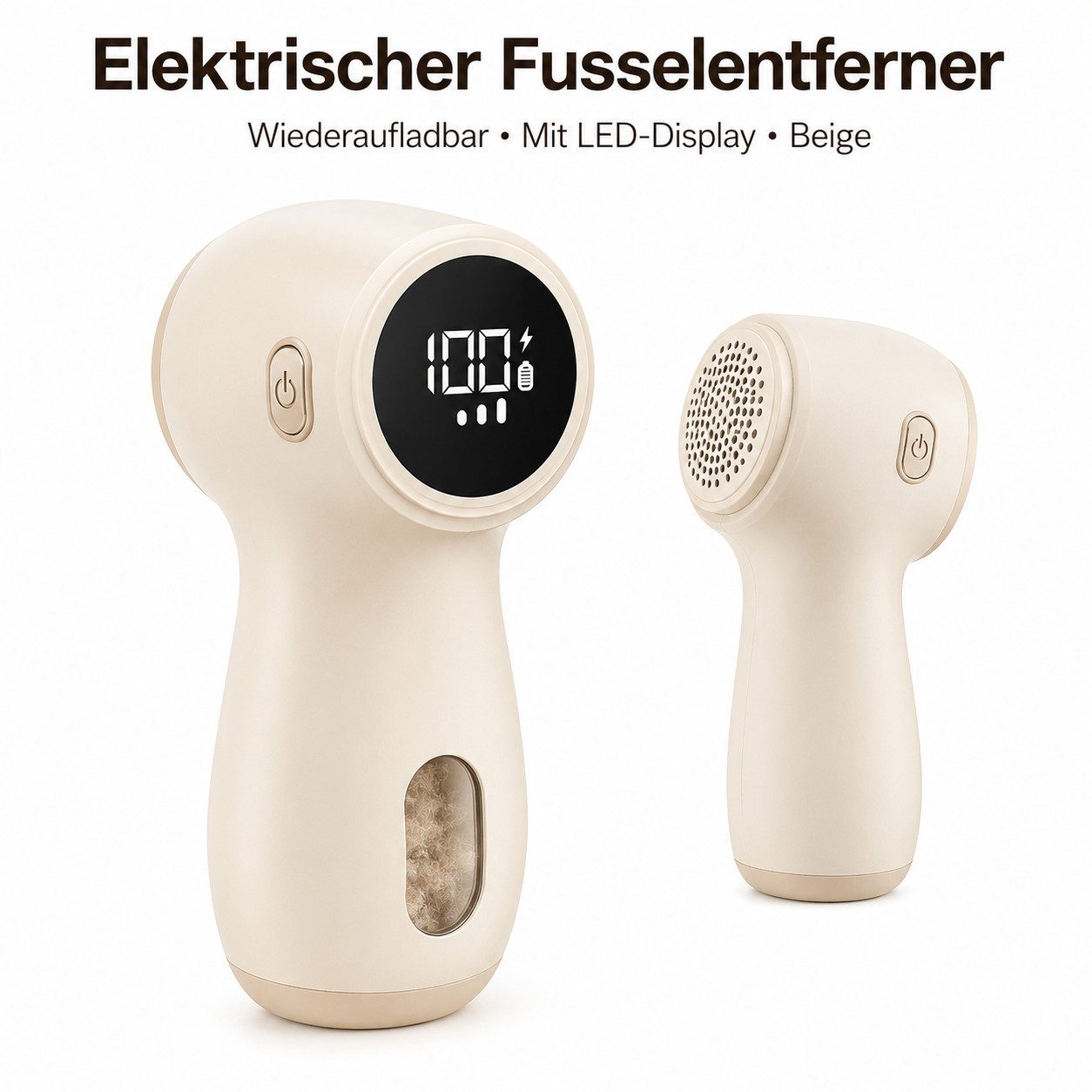 Tekoo Fusselrasierer Elektrischer Fusselrasierer zur Textilpflege mit USB-C Akku, Beige, 3 Geschwindigkeitsstufen