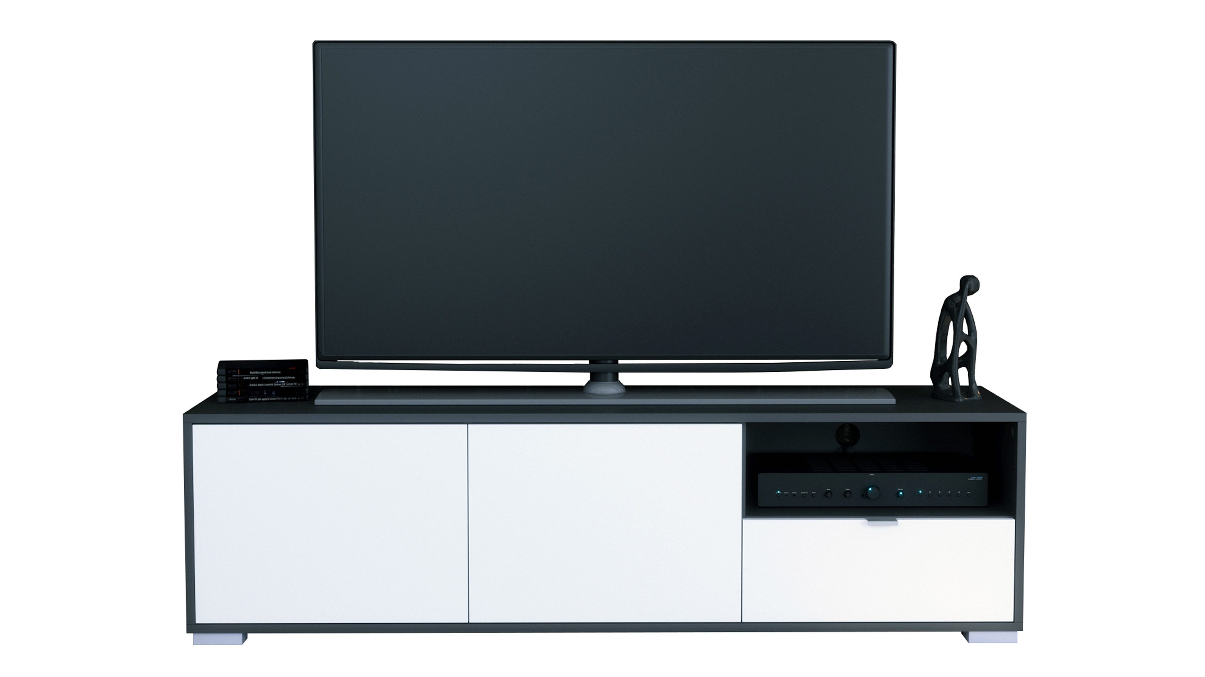 Vladon Lowboard Milano (Lowboard mit 2 Türen Weiß matt, und 1 Schublade Weiß matt, Made in Germany), Korpus Anthrazit matt (152,5 x 43 x 37 cm)