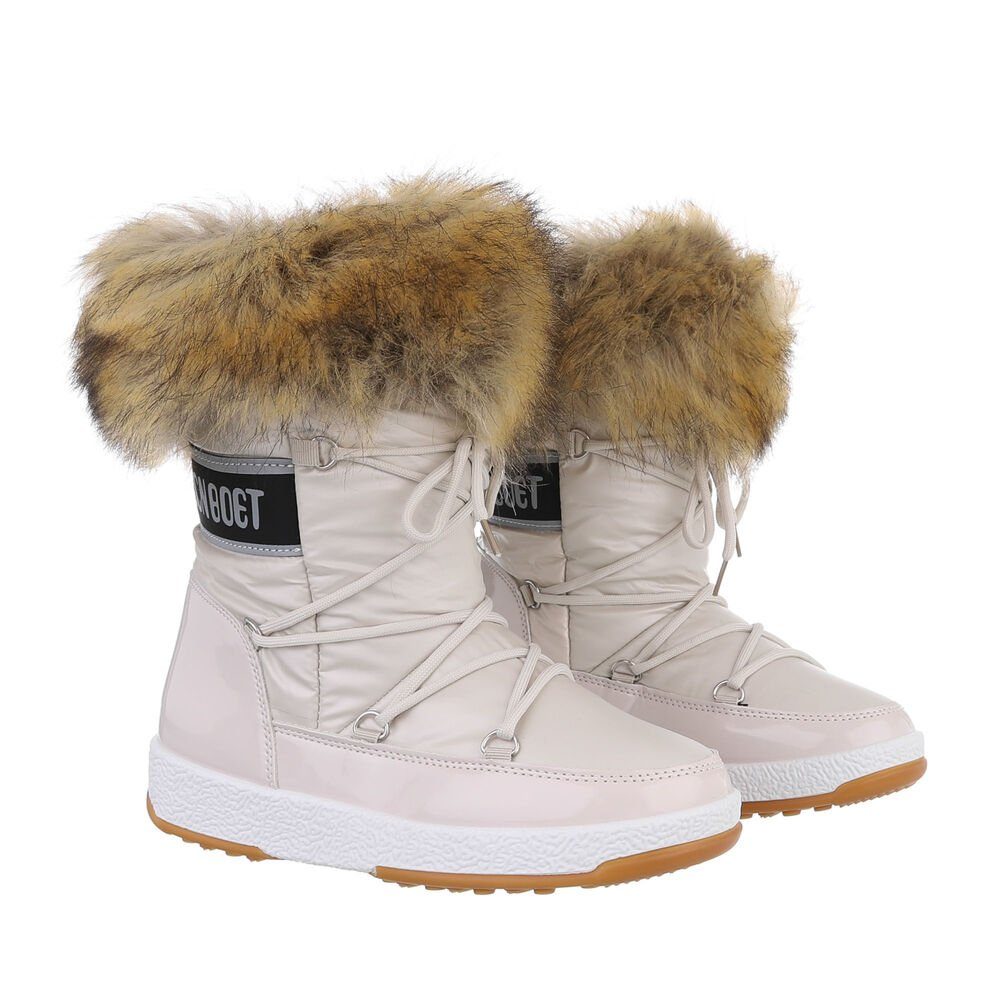 Ital-Design Damen Snowboots Freizeit Snowboots (85135871) Flach Schnürstiefeletten in Beige