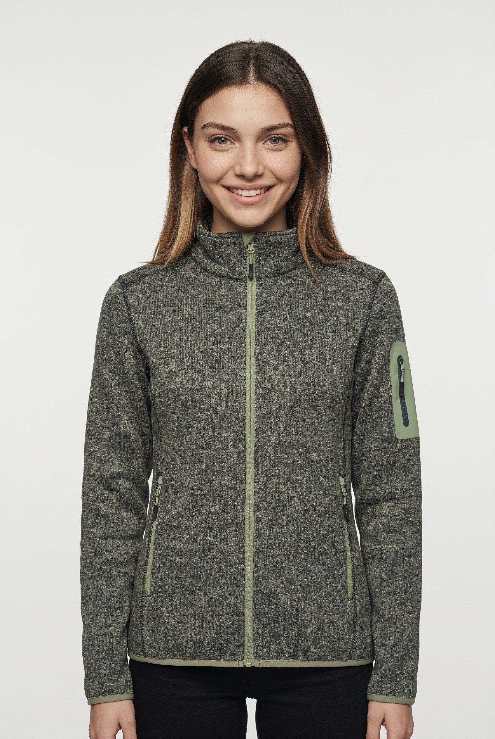 CMP Strickfleecejacke KNITTED MELANGE FLEECE WOMAN JACKET mit Reißverschluss, wasserabweisend, windabweisend, wärmeisolierend