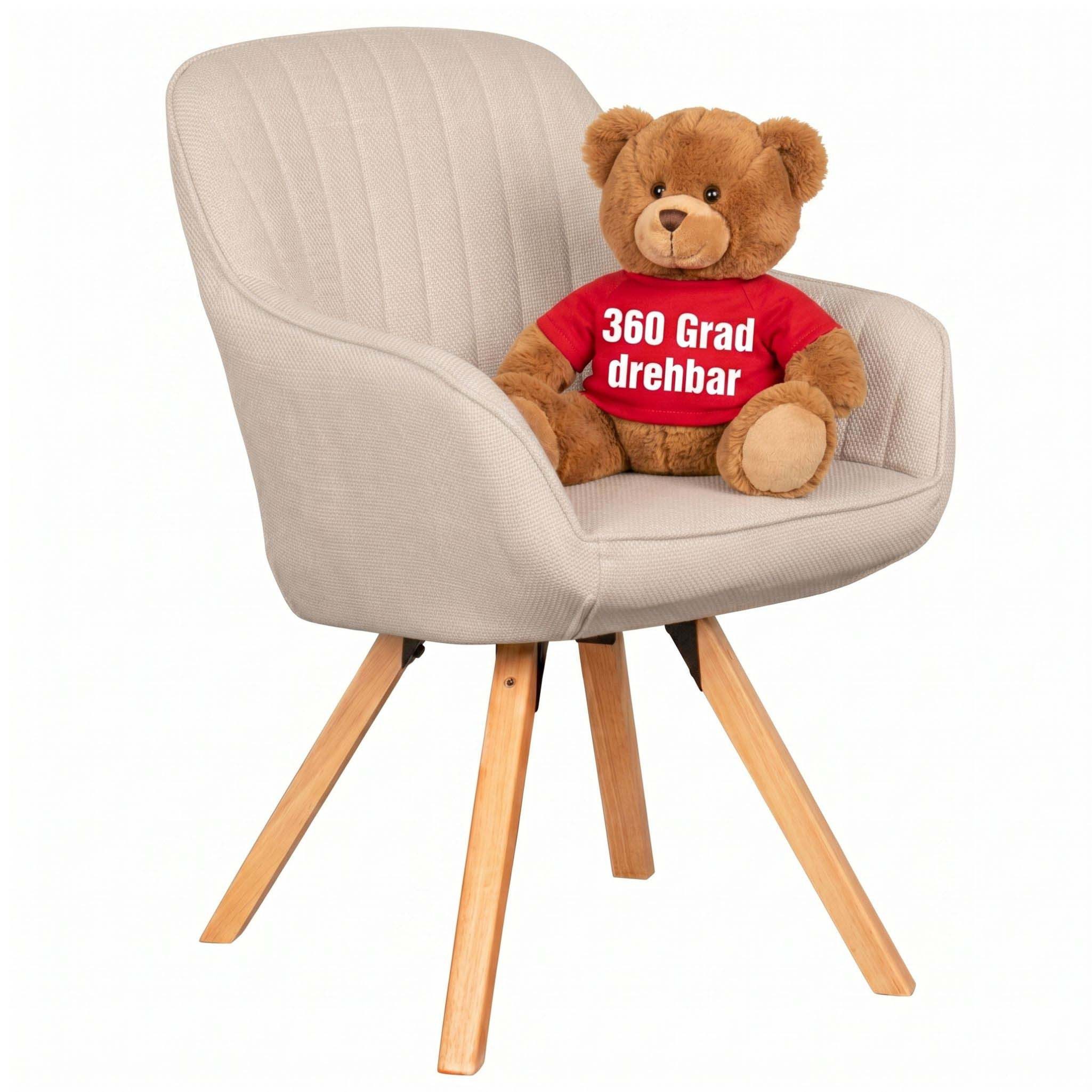 MR.DEKO Esszimmerstuhl Schminktisch Stuhl Matera Esszimmerstuhl drehbar FSC®-zertifiziert (einzelnd, oder als Set erhältlich für Küche und Esszimmer, 1 St), 360° Drehfunktion, stabile FSC® 100% Holzbeine, weiche Polsterung