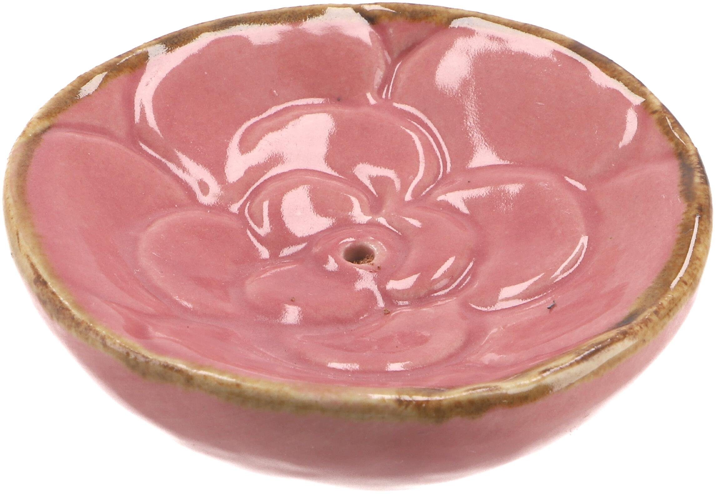 rosa Räucherteller Blüte Guru-Shop - Keramik Räucherstäbchen-Halter