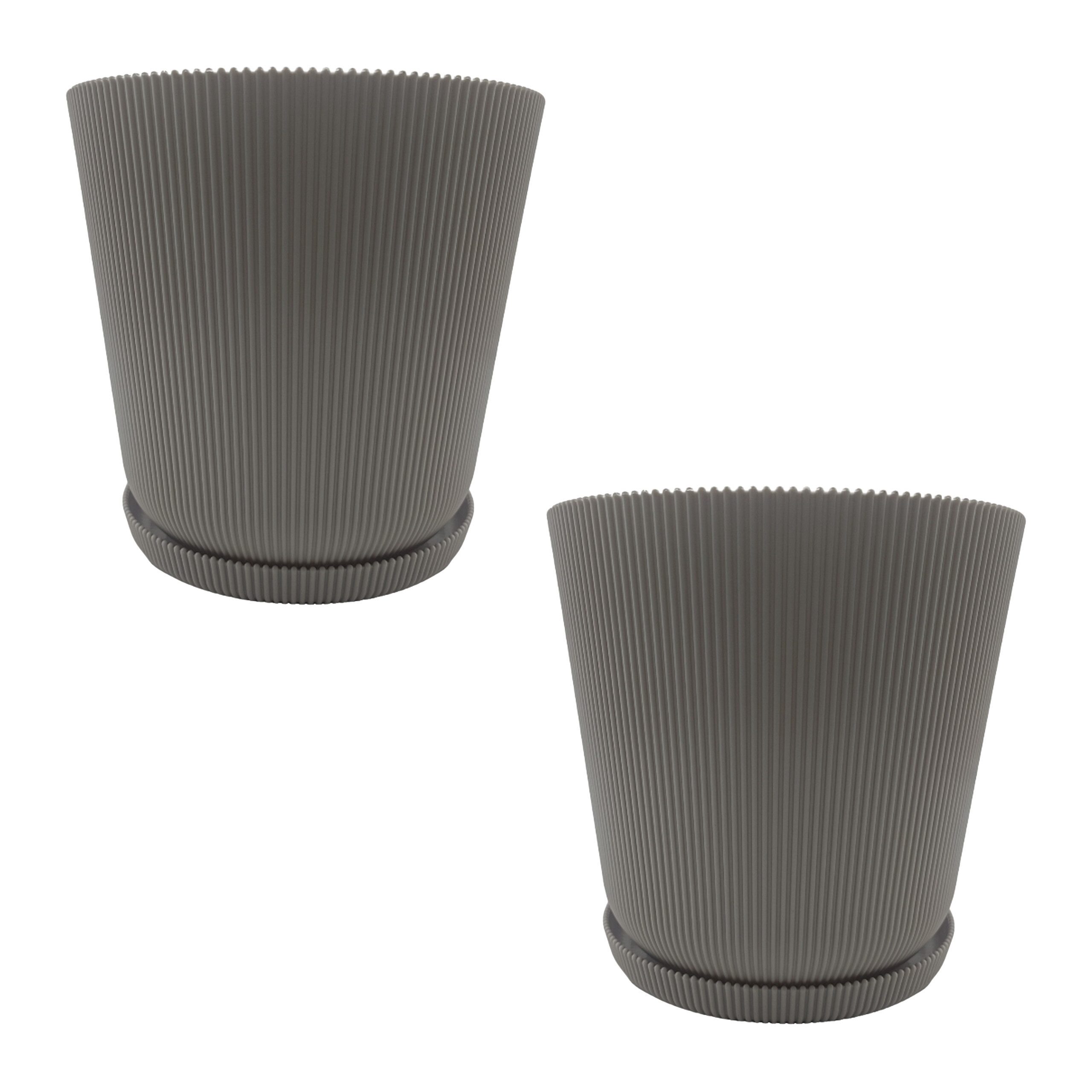 relaxdays Blumentopf mit Untersetzer 2er Set, Hellgrau