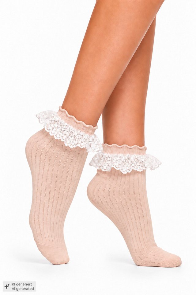 La Bortini Socken Socken für Damen und Kinder 34 35 36 37 38 mit Rüschen in Creme weiß