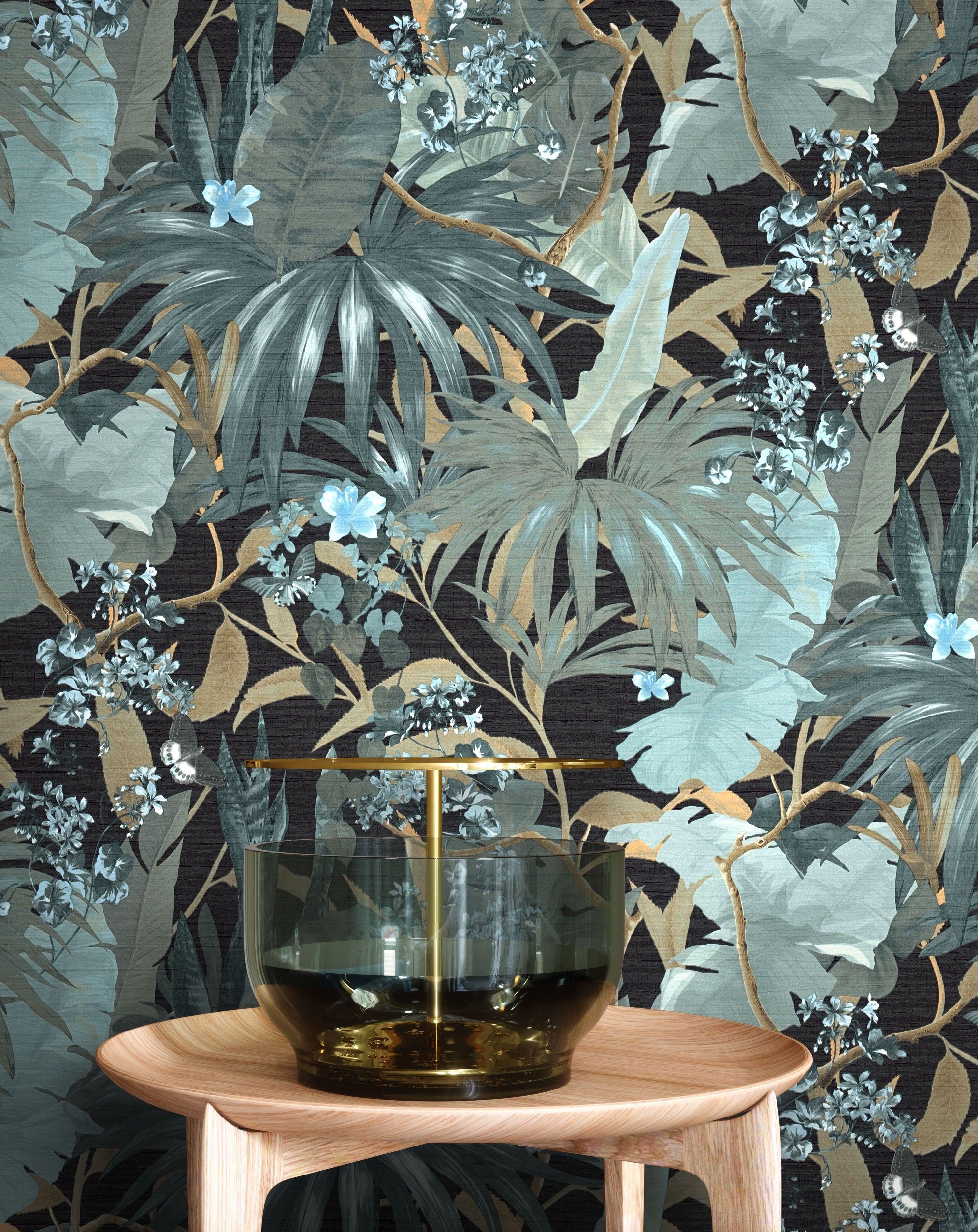 Newroom Vliestapete, Türkis Tapete Floral Dschungel günstig online kaufen