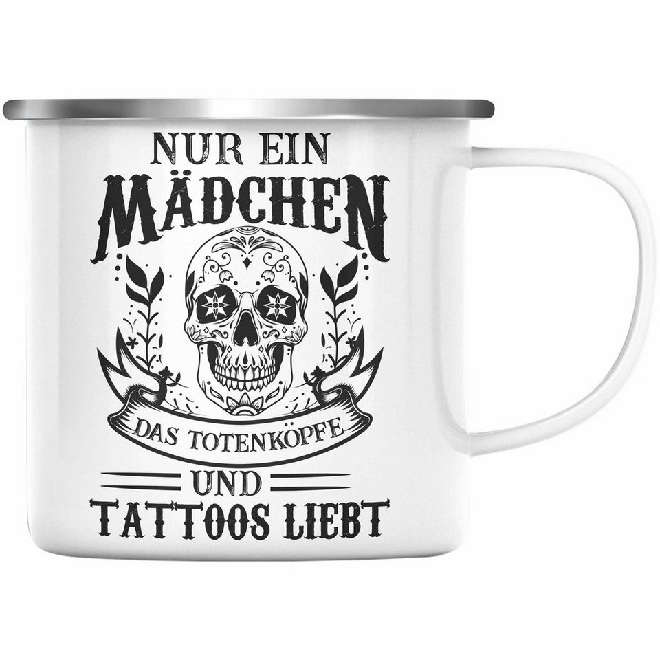 Trendation Thermotasse Trendation - Tattoos Frauen Emaille Tasse  Tätowiererin Geschenk KaffeeEmaille Tasse Tattoo Totenkopf Emaille Tassen