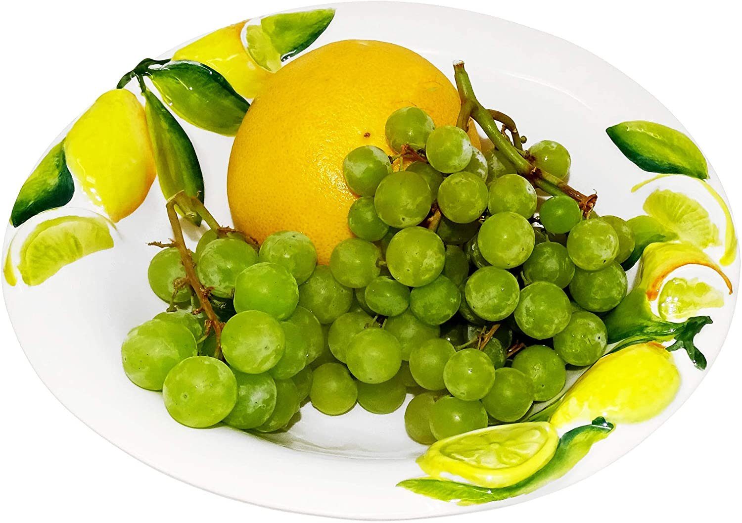 Lashuma Obstschale Zitrone, Keramik, (1-tlg), Weiße Servierschüssel mit Zitronen Dekor 26 cm Ø