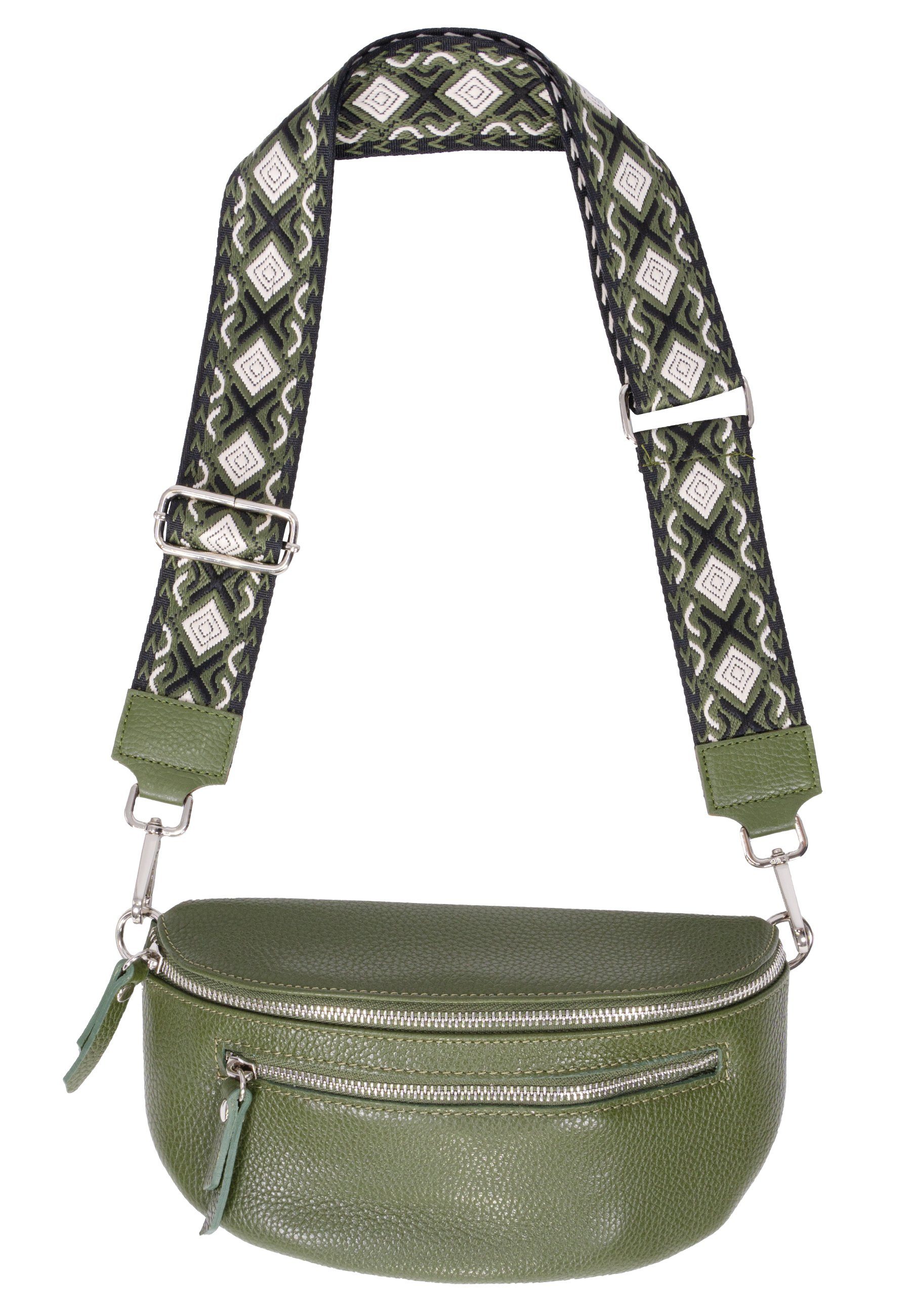 Mittelgroße breitem Umhängetasche Zipper und 100% Gurt 2 April Seasons Leder mit Bag of Crossbody aus Umhängetasche Pia, Olivgrün