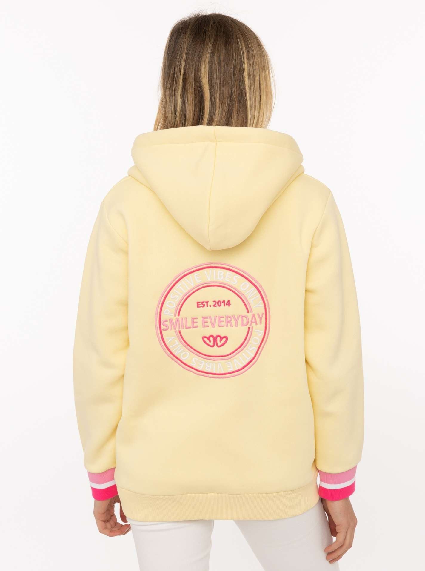 Zwillingsherz Kapuzensweatjacke "Smile Everyday ZH" Kapuze, Taschen, Langarm, Stickerei, Reißverschluss